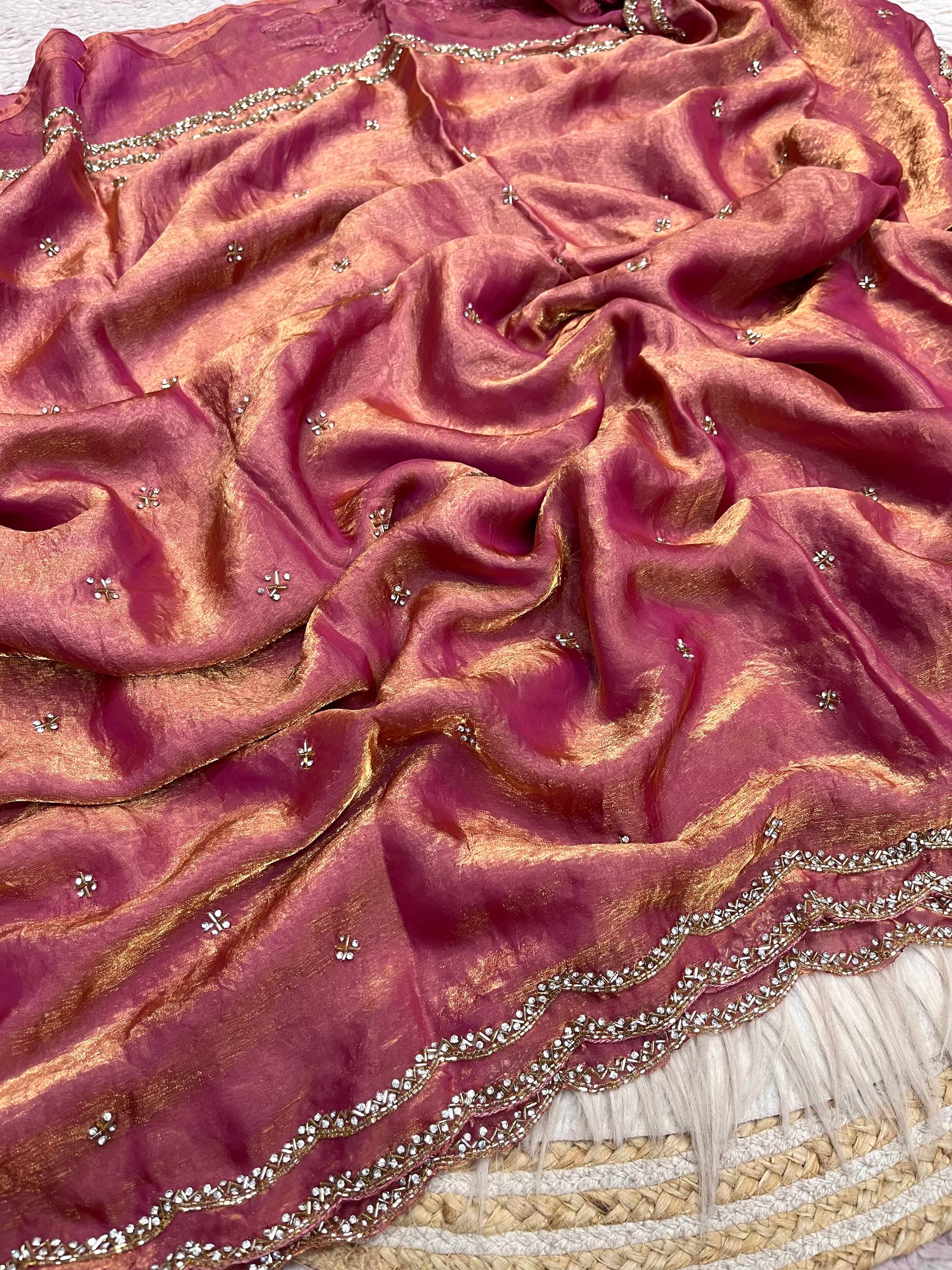 Space Silk Fandy sattin With Beautiful Khatli Cut Dana Handwork Along With Hand Diamond Work
