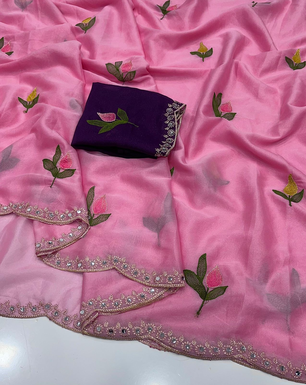 Star Georgette Silk Saree with allover Embroidery Work