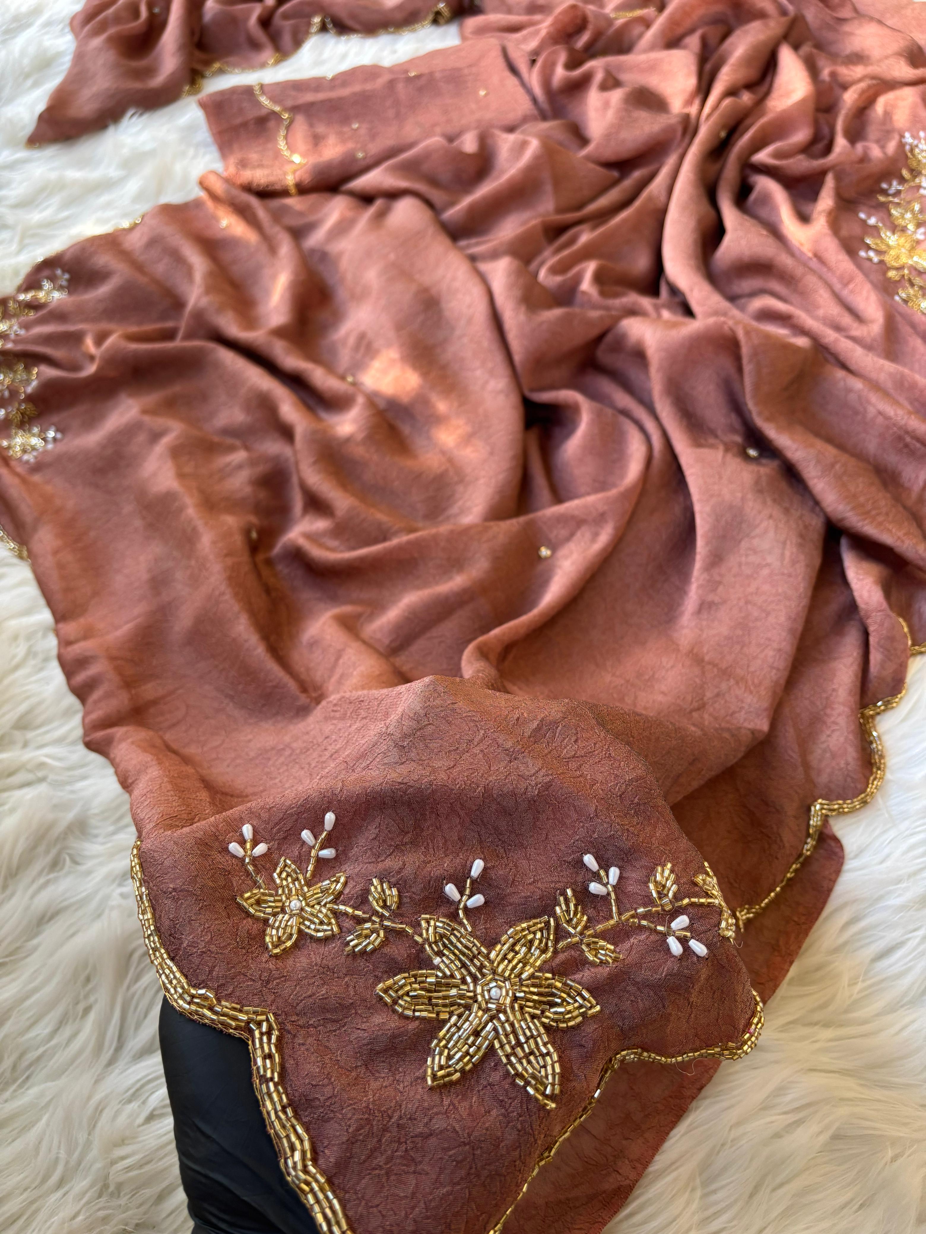 Soft Rangoli Crush Saree with Beautiful Handwork