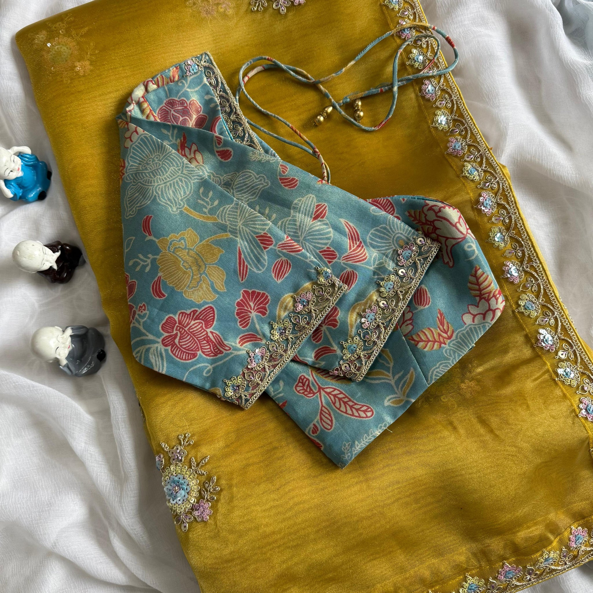 Premium Tissue Silk with Coding Work & Stitched Blouse 38