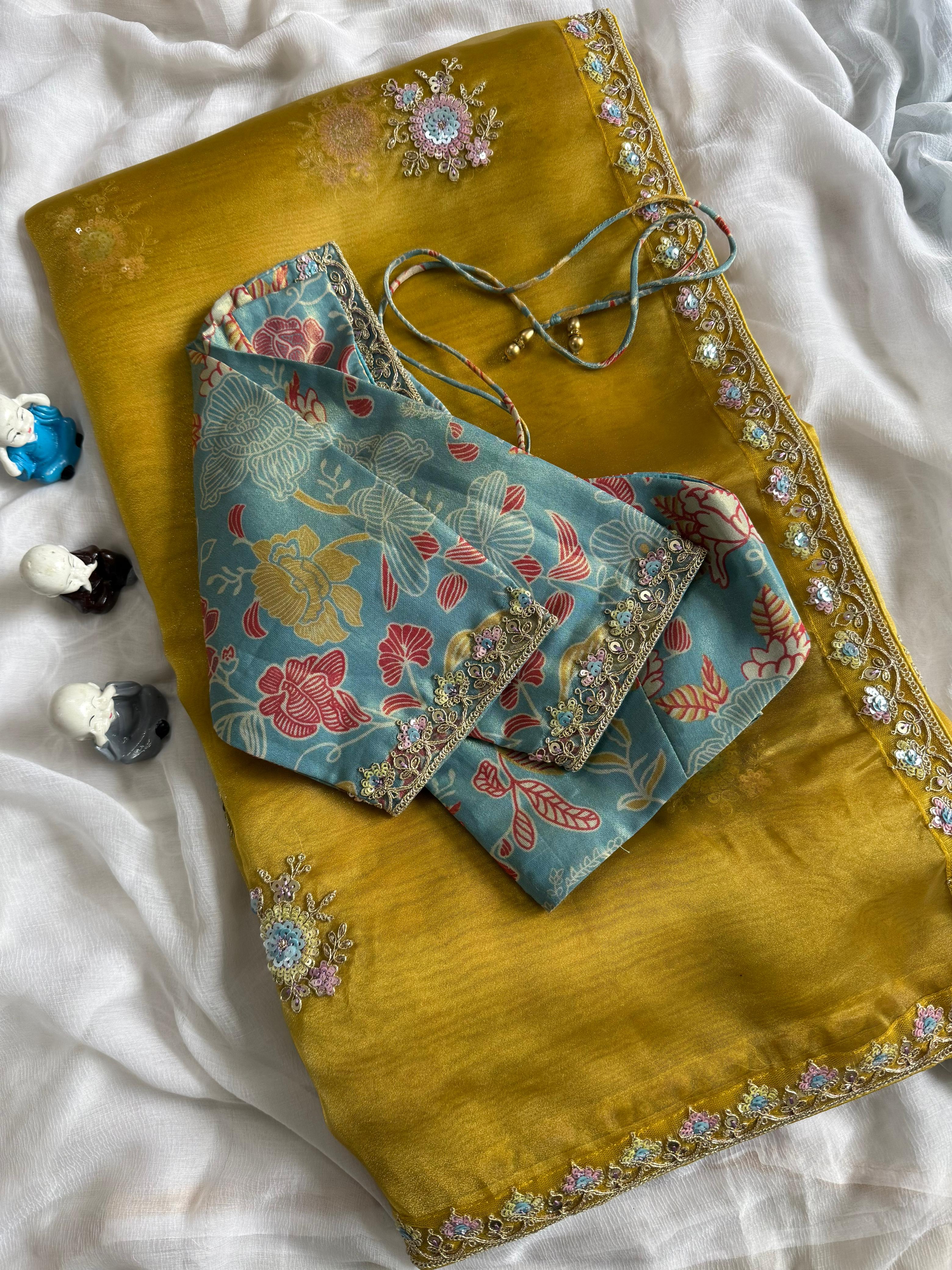 Premium Tissue Silk with Coding Work & Stitched Blouse 38