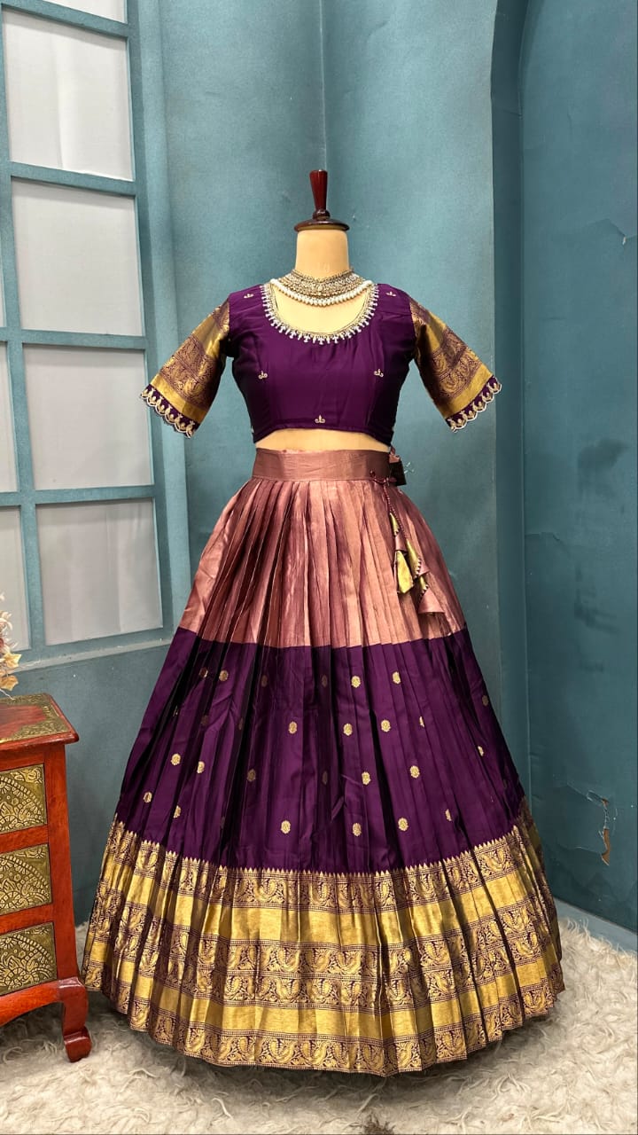 Premium Quality Fully Stitched Kanjivaram with tissue silk dual combination Lehanga