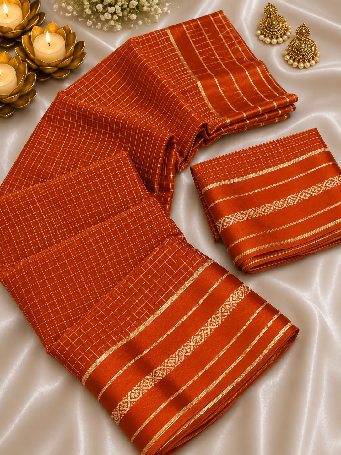 Viscose Georgette Chex Sattin Border Sarees