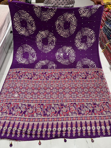 Ajrakh real mirror work sarees