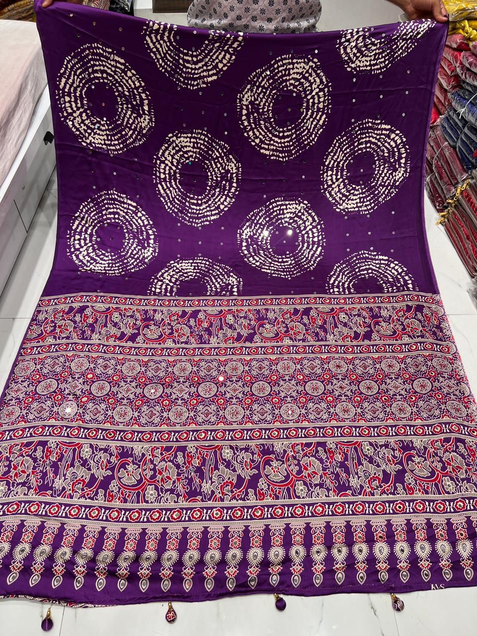 Ajrakh real mirror work sarees