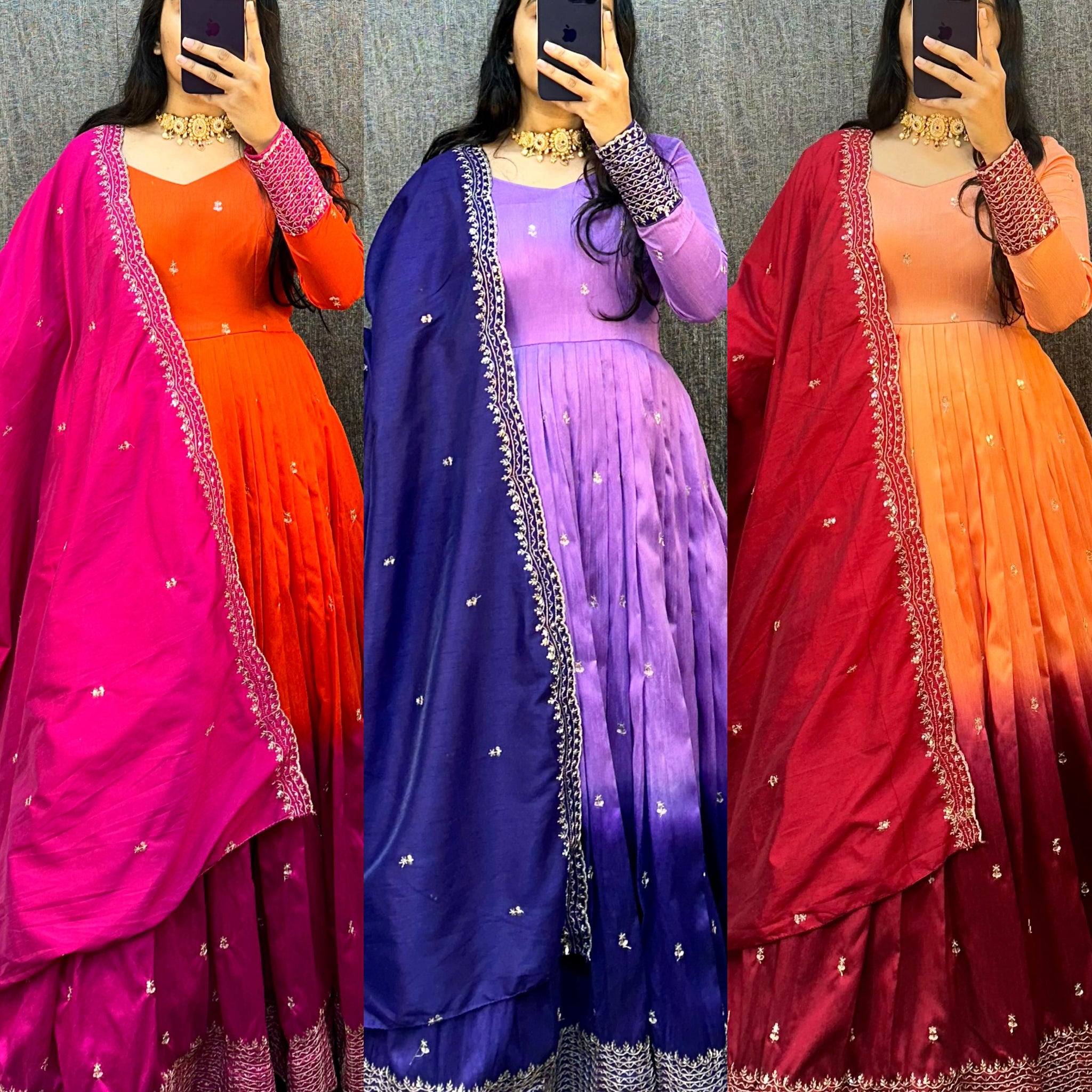 Beautiful Dual Shade Designer Long Frock with Dupatta