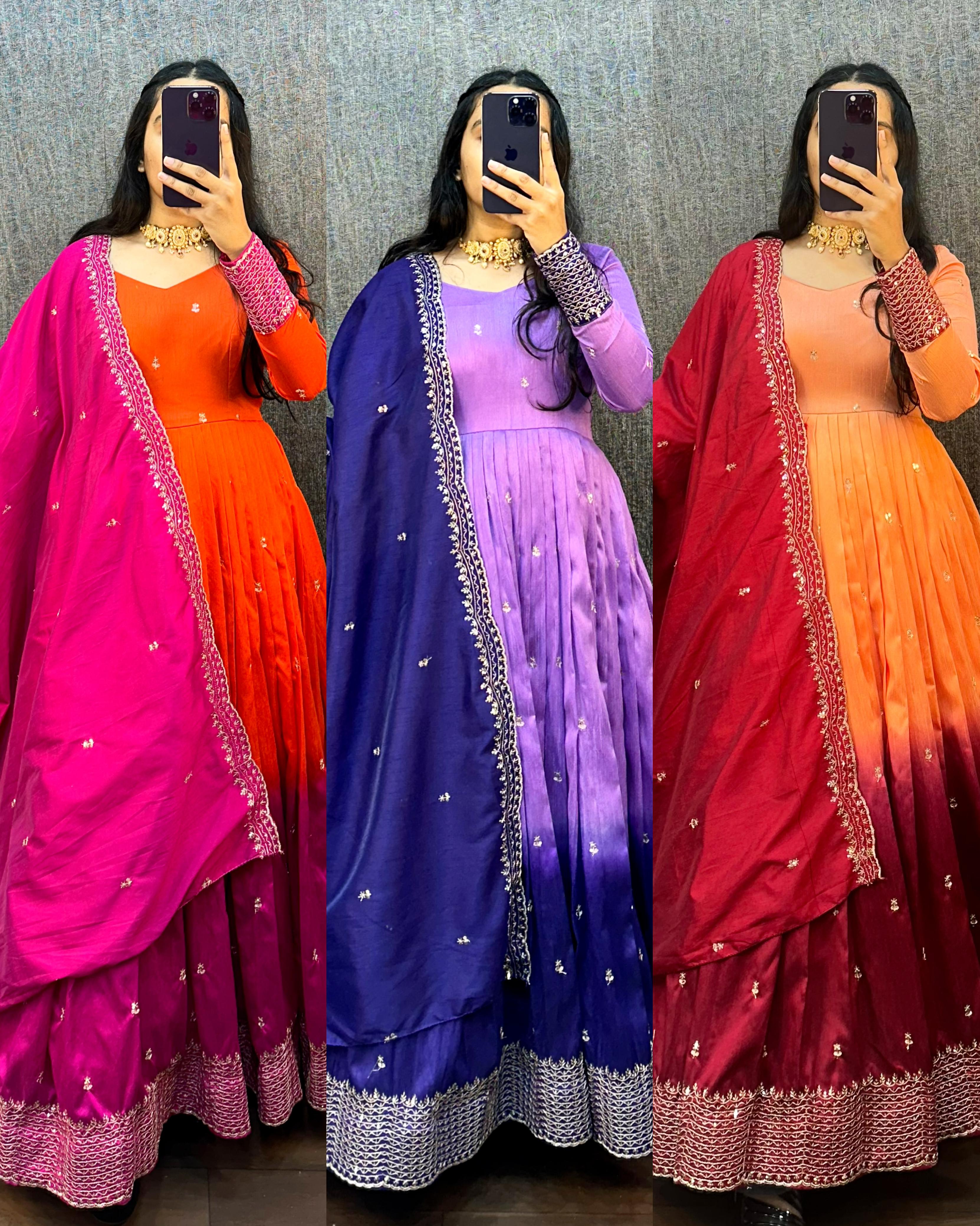 Beautiful Dual Shade Designer Long Frock with Dupatta