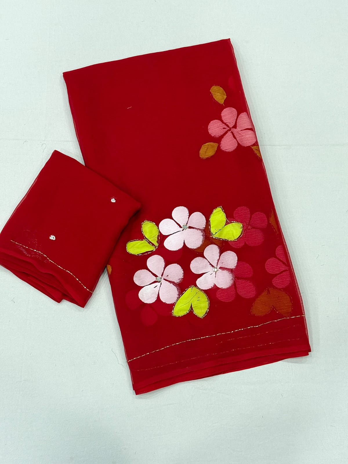 Pure chiffon Handwork Sarees