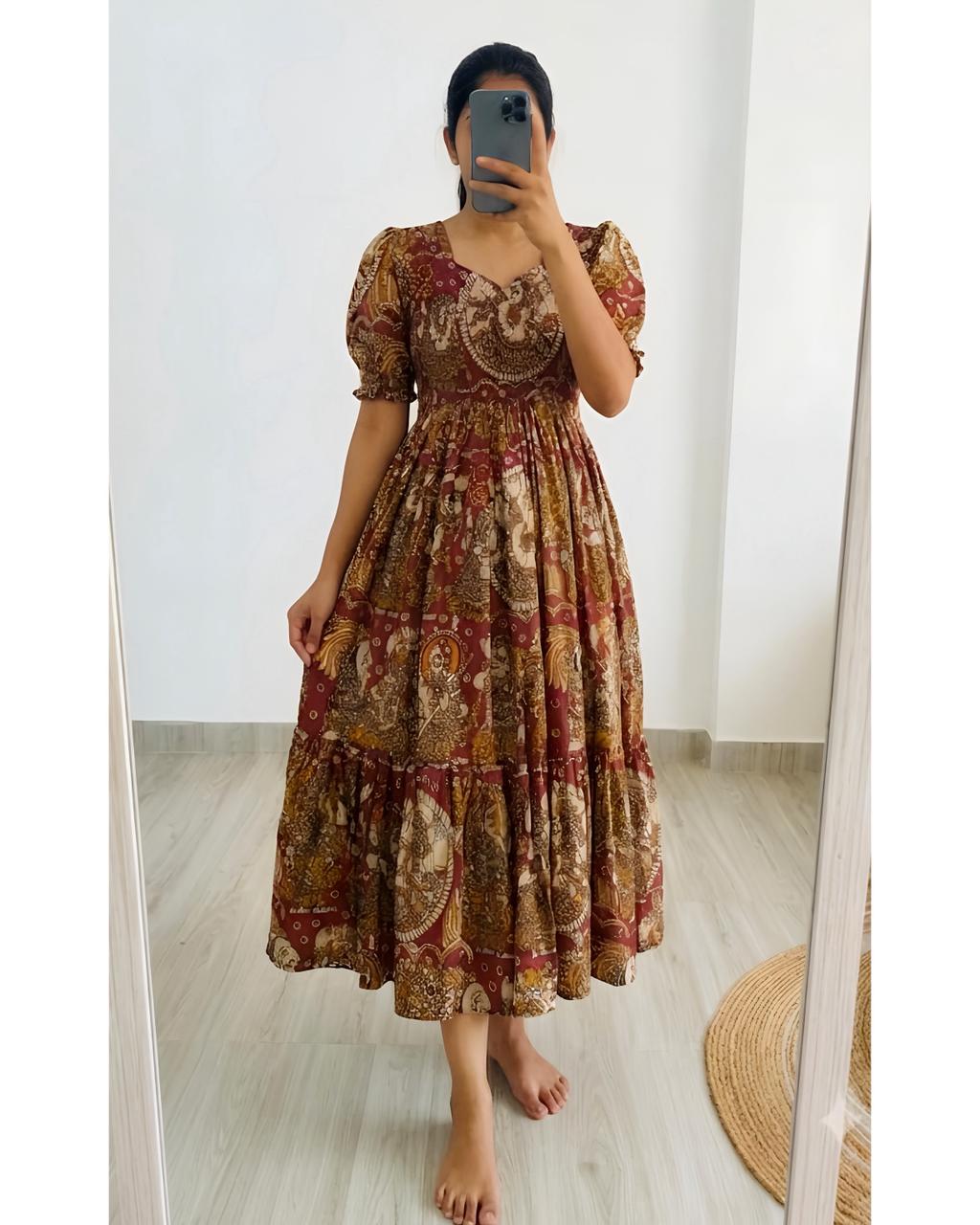 Kalamkari Maxi Gown Soft Maslin Cotton with Digital Print