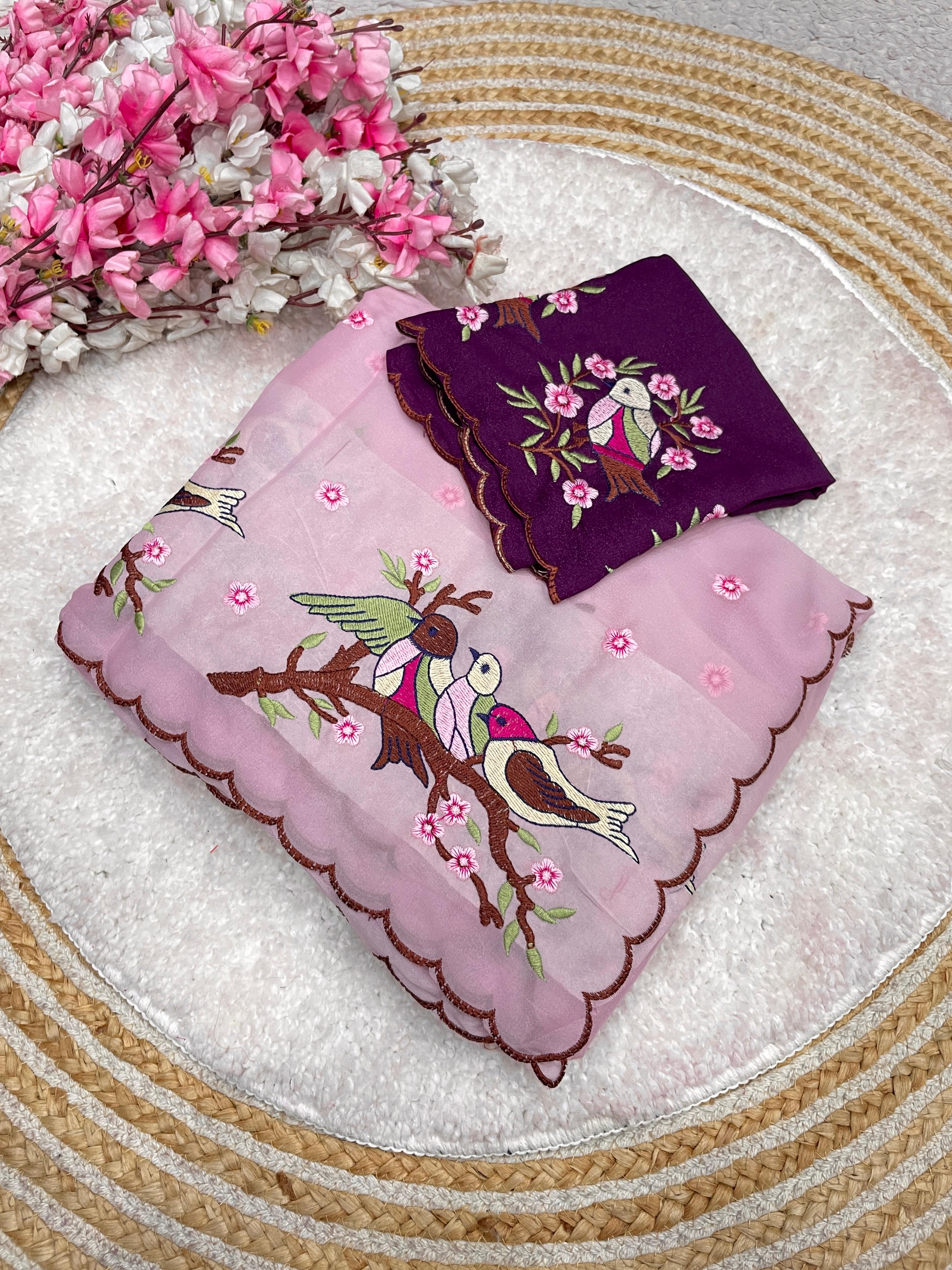 Star Georgette Sarees with Beautiful Multi Embroidery work & Arcoo Border