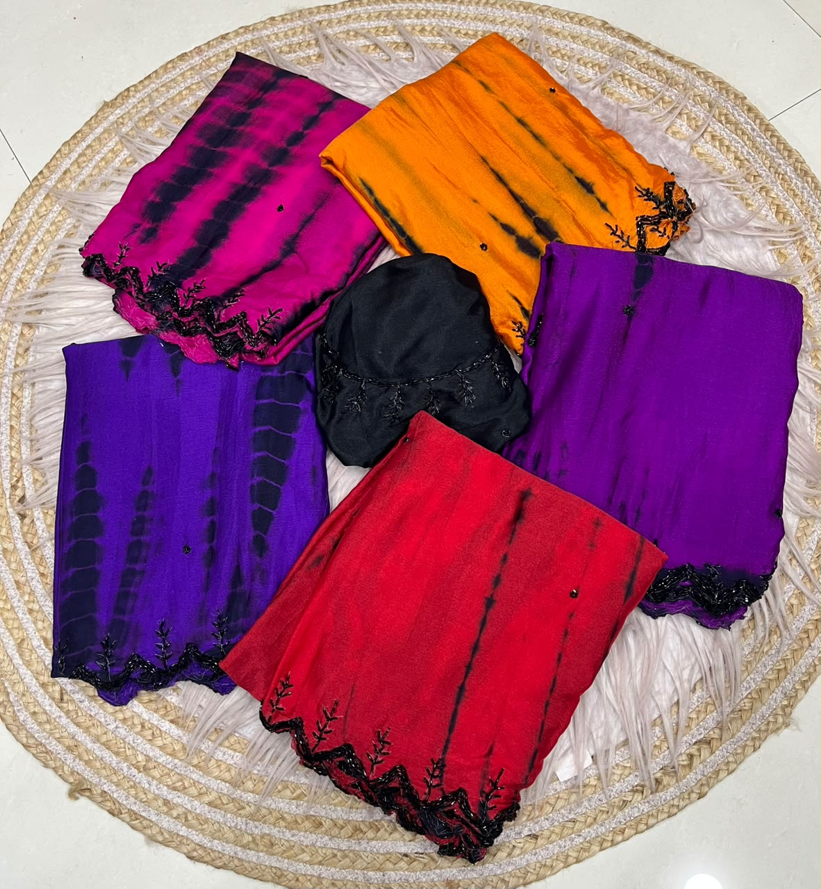 Pure Dyeable Chinon Sarees with Shibori design & Cutdana Border