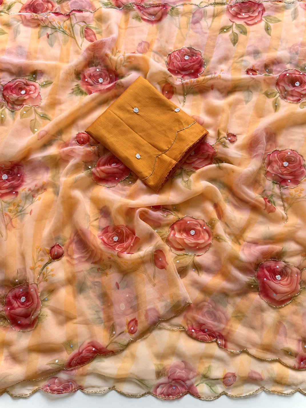 Soft georgette with cutdana work