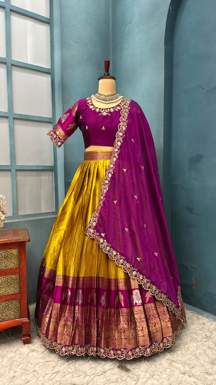 Designer Premium Fully Stitched Kanjivaram Silk Lehanga