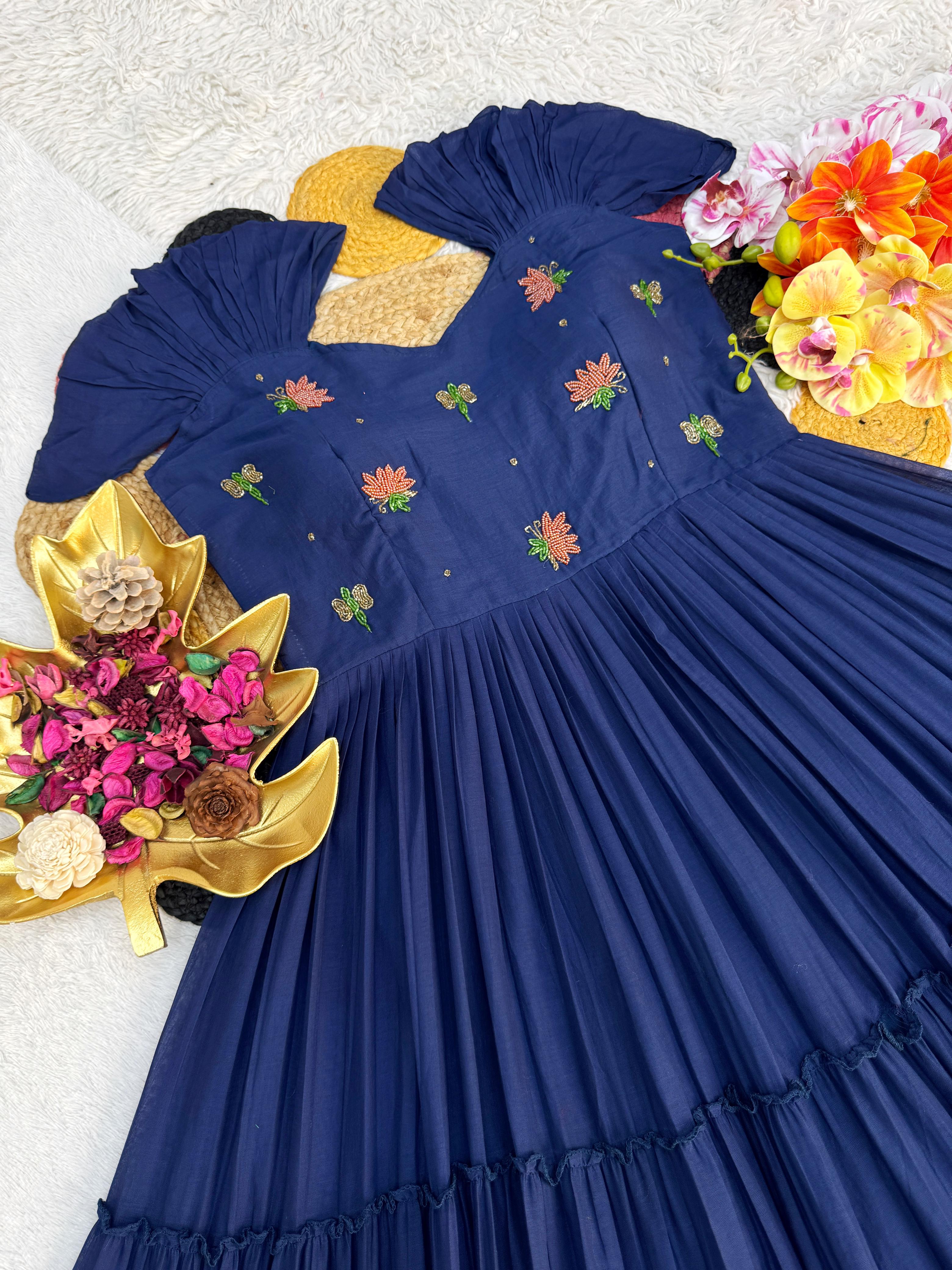Mul Mul Cotton Gown with Maggam Work