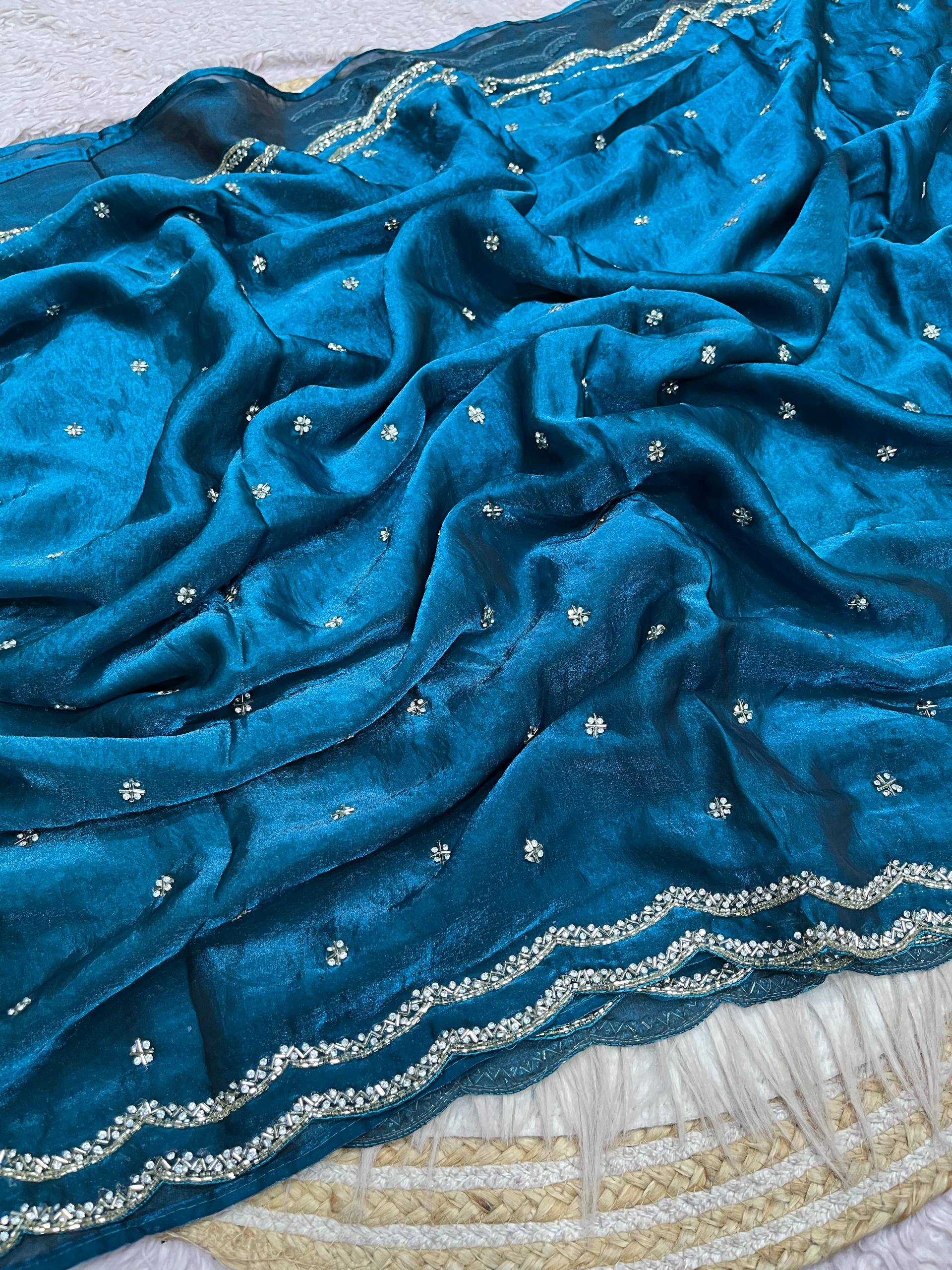 Space Silk Fandy sattin With Beautiful Khatli Cut Dana Handwork Along With Hand Diamond Work