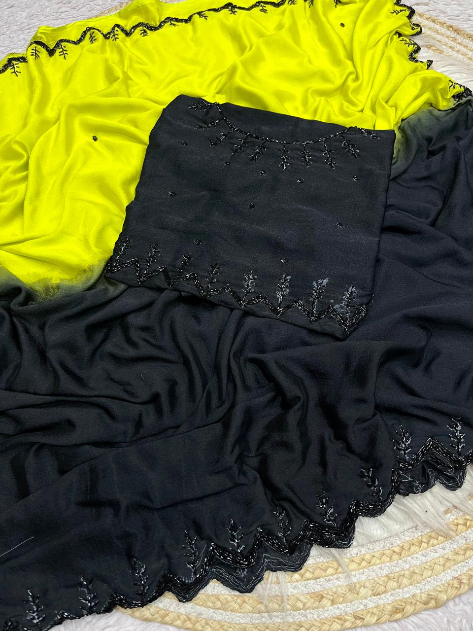 Viscose Chinnon Sarees in dual shade