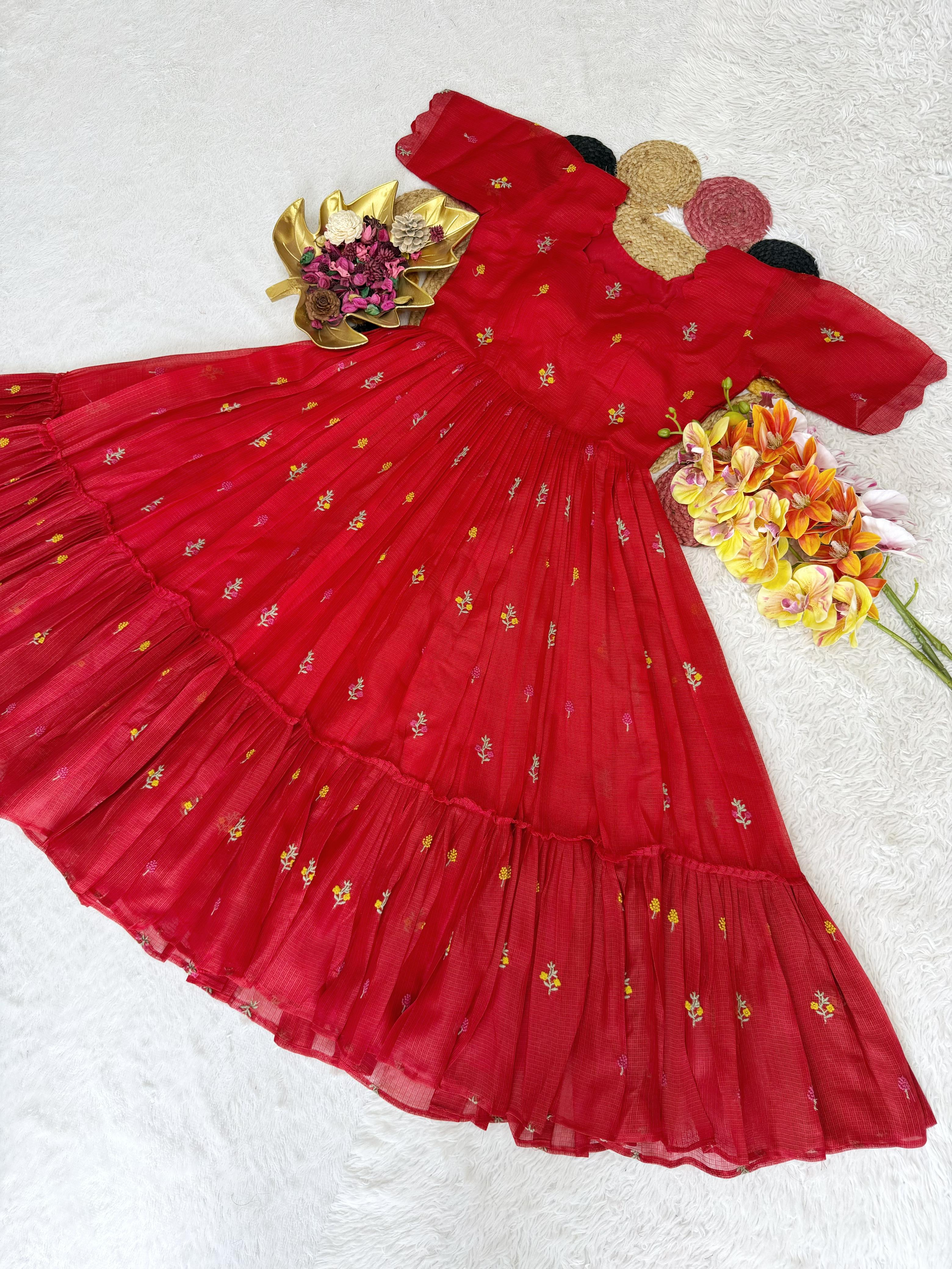 Kota Checks Embroidery Midi Gown