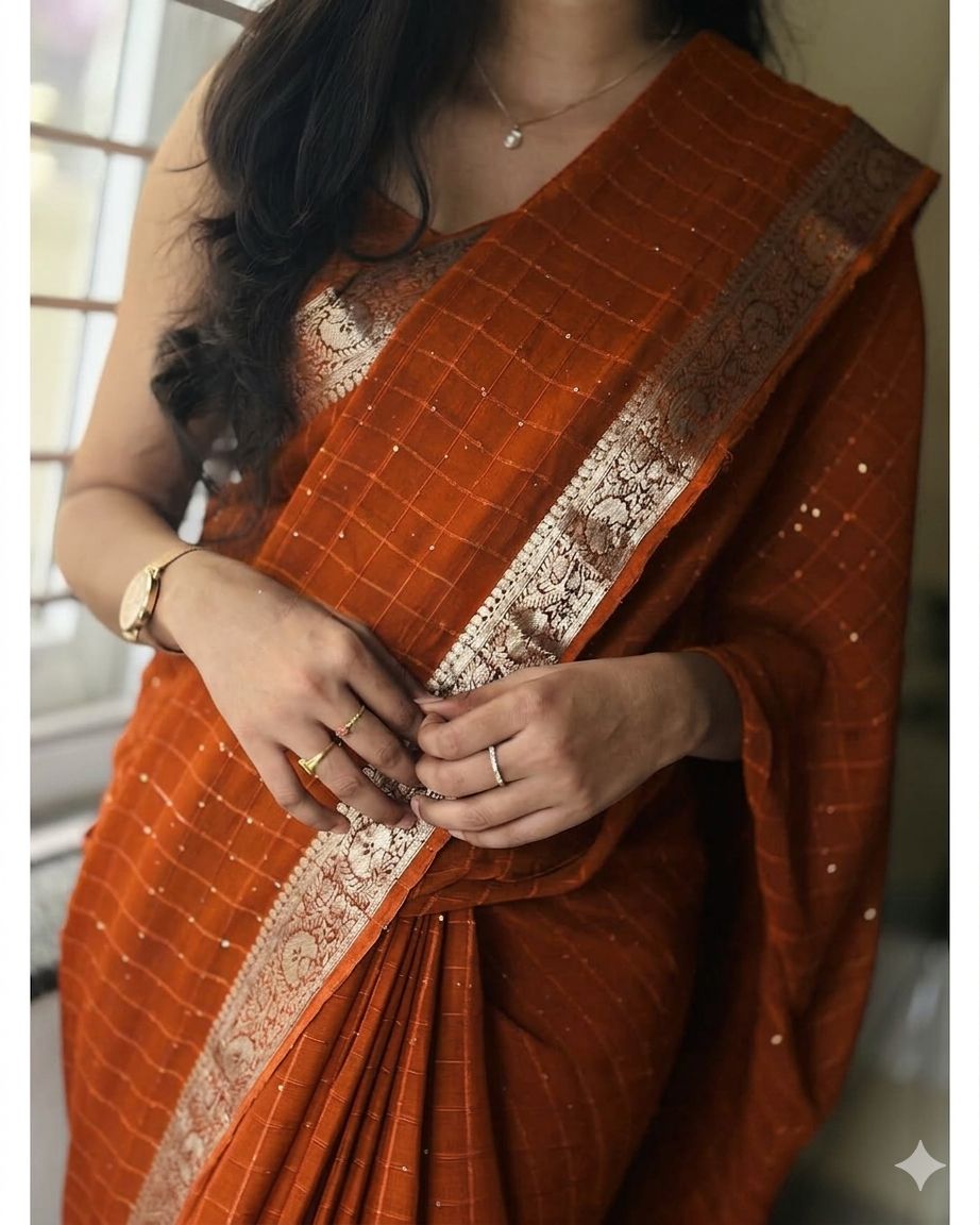 Viscose Georgette Sequence Worked Saree With Weaving Butti Blouse