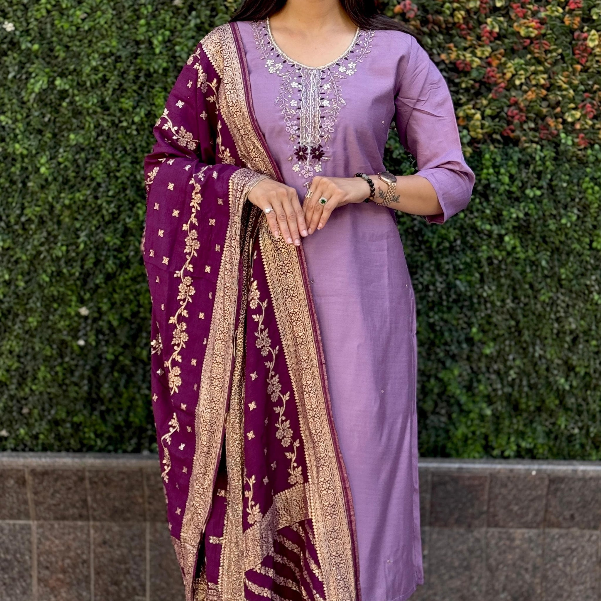 Beautiful Trending Lavender Designer Kurti Set