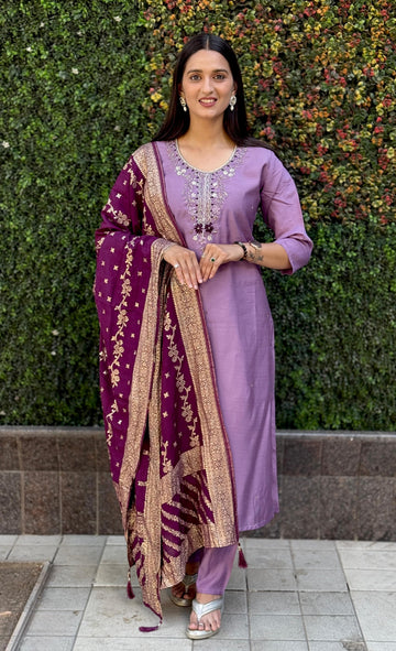 Beautiful Trending Lavender Designer Kurti Set