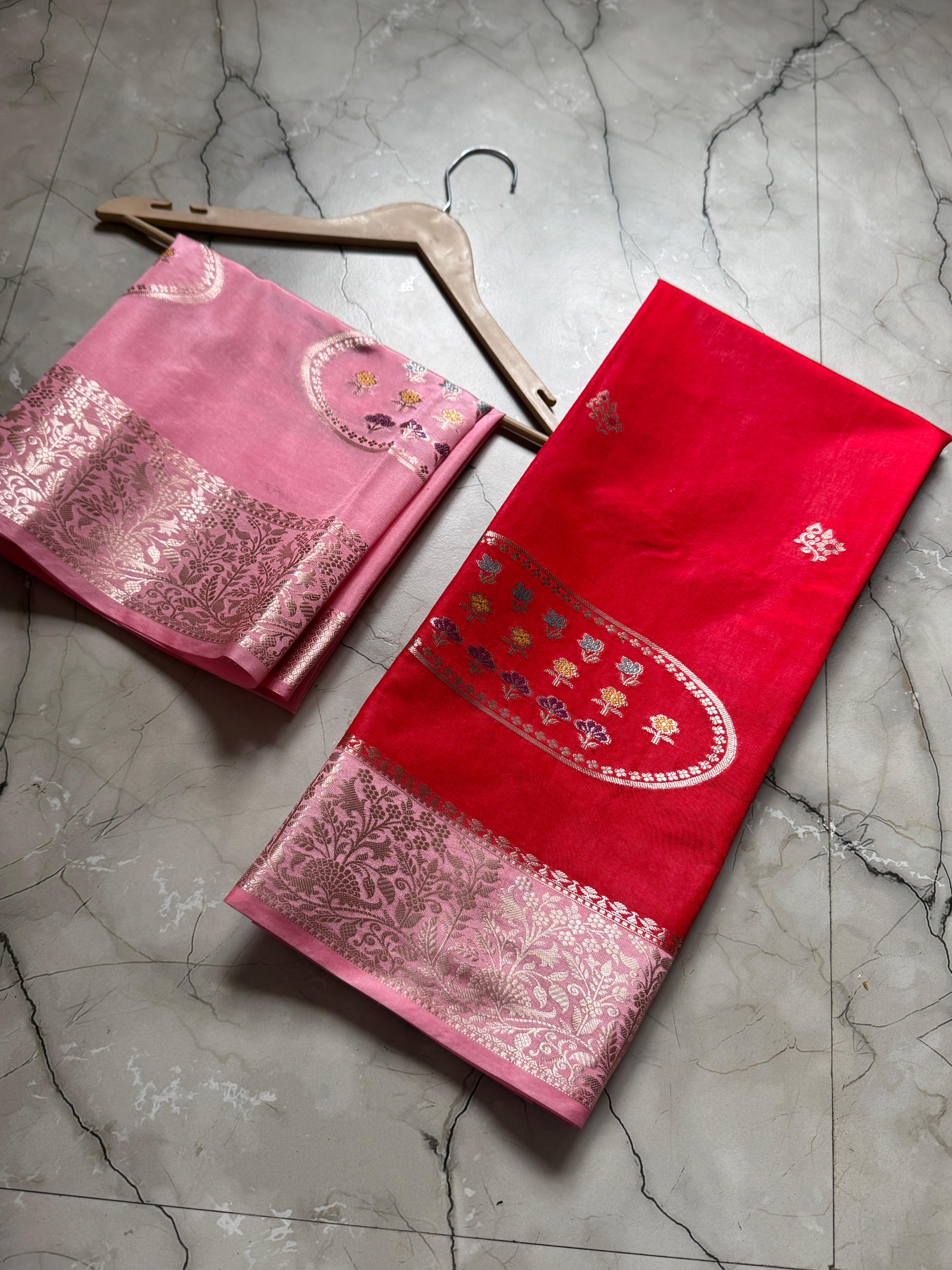 Banarasi Handloom Semi Katan Silk Dyble Fabric Saree