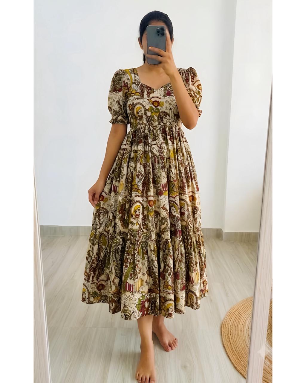 Kalamkari Maxi Gown Soft Maslin Cotton with Digital Print