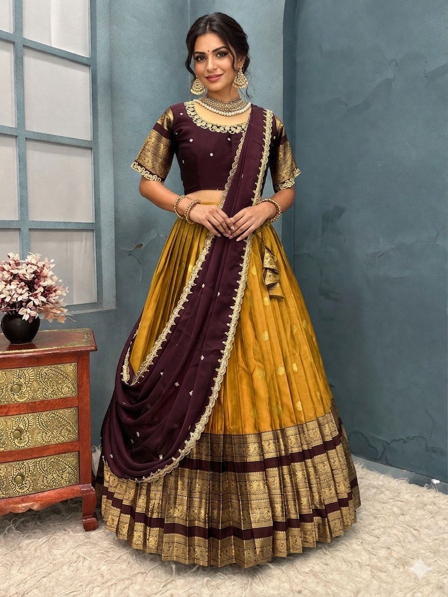 Designer Premium Quality Pure Kanjivaram Silk Fully Stitched Lehenga