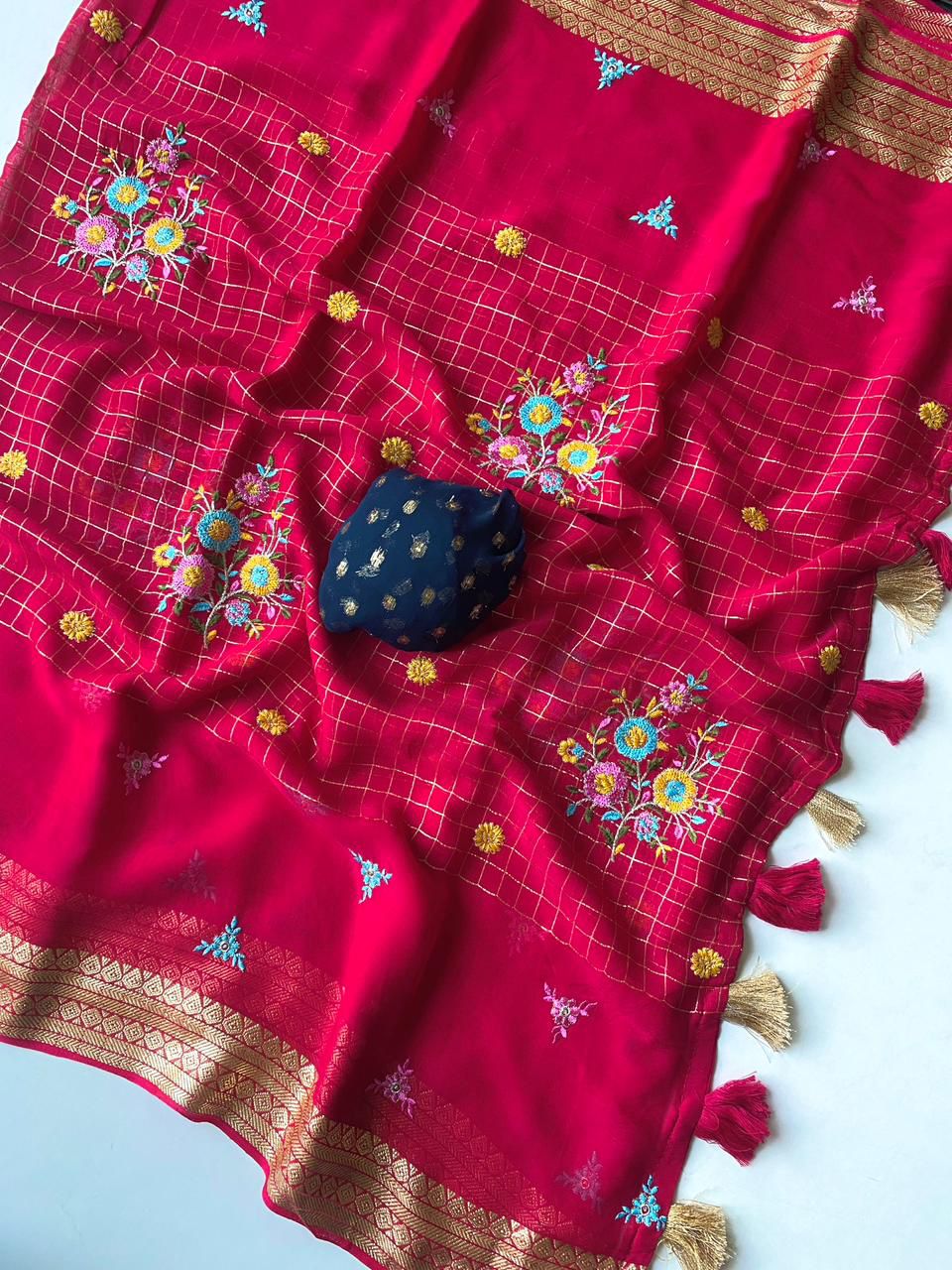 Pure Georgette Sarees with Beautiful Gamthi Work