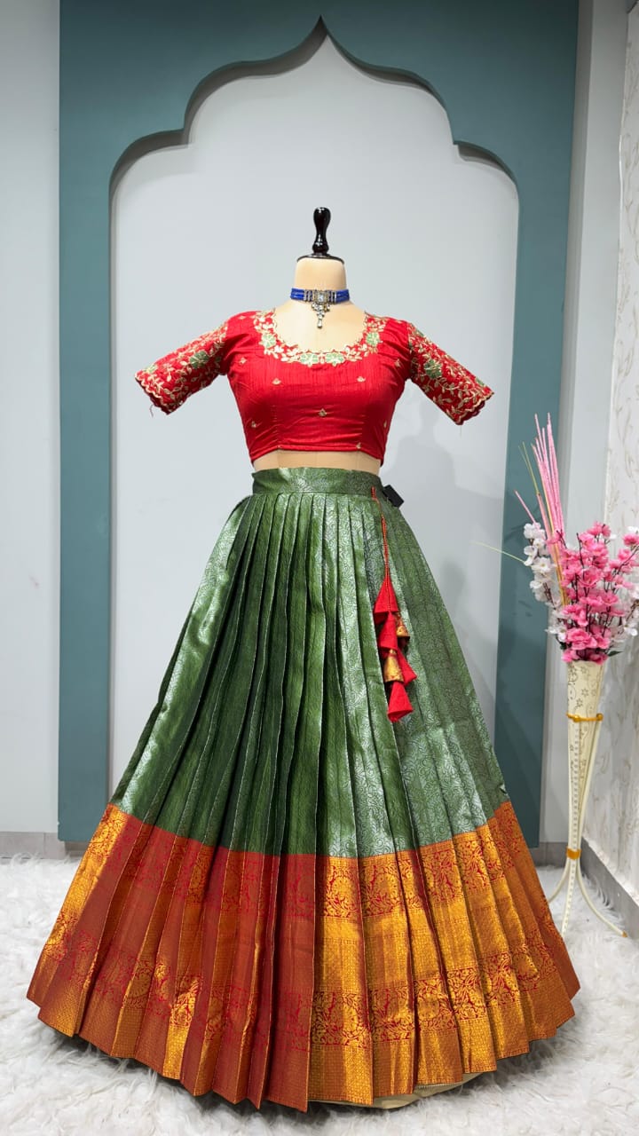 Exclusive Designer Premium Quality Pure Kanjivaram silk full stiched Lehenga