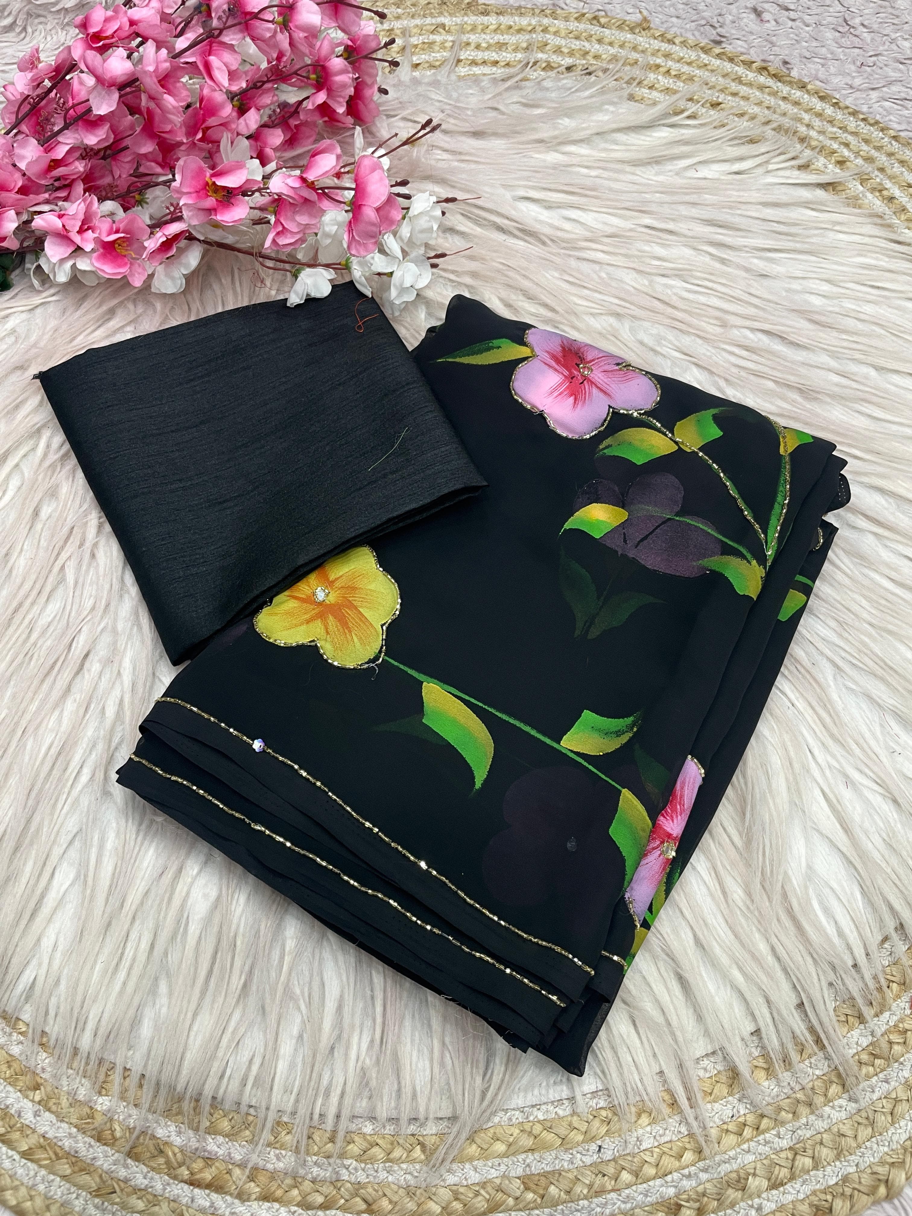 Georgette Sarees with Brush Paint