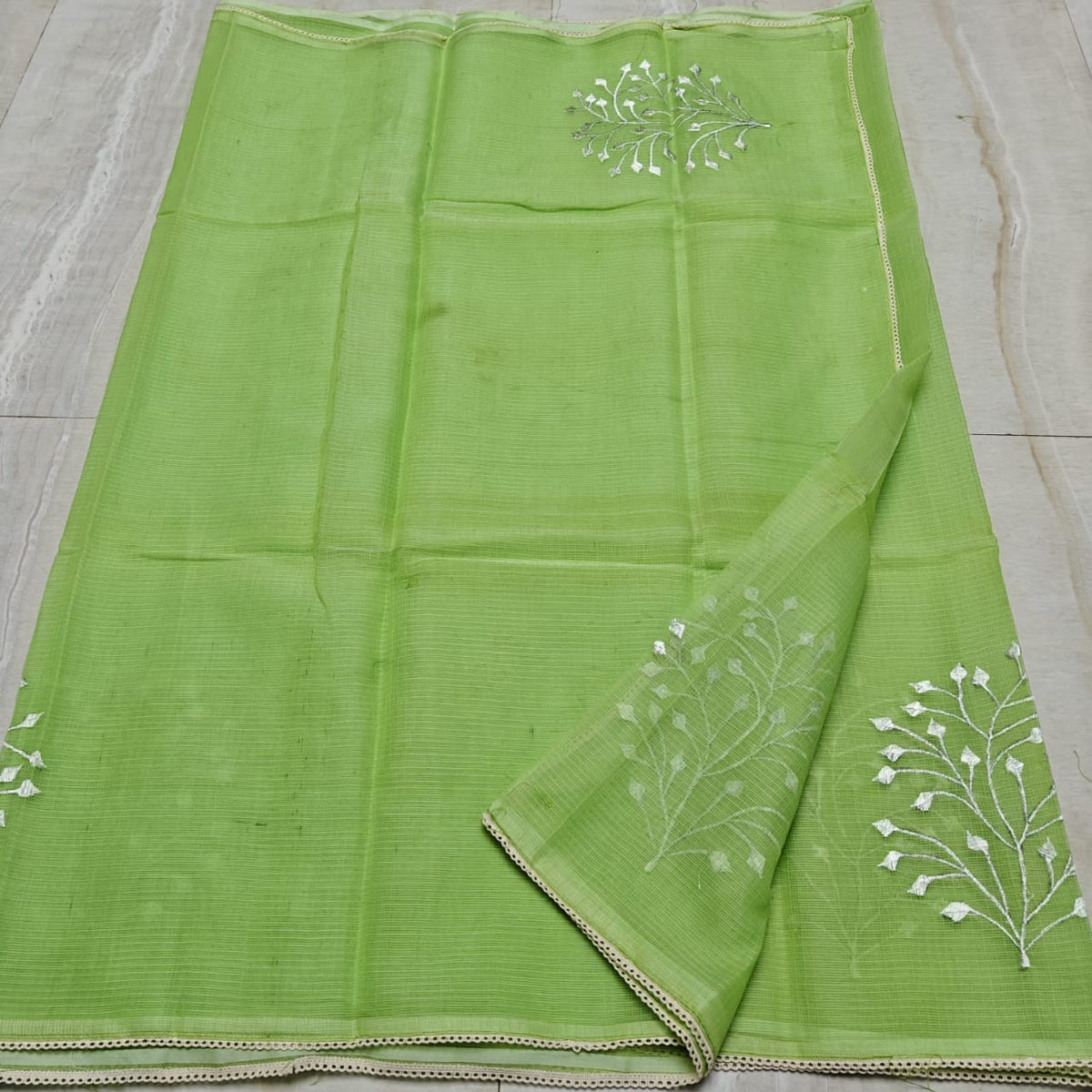 Elegant Kota Sarees with Scallop & Floral Embroidery