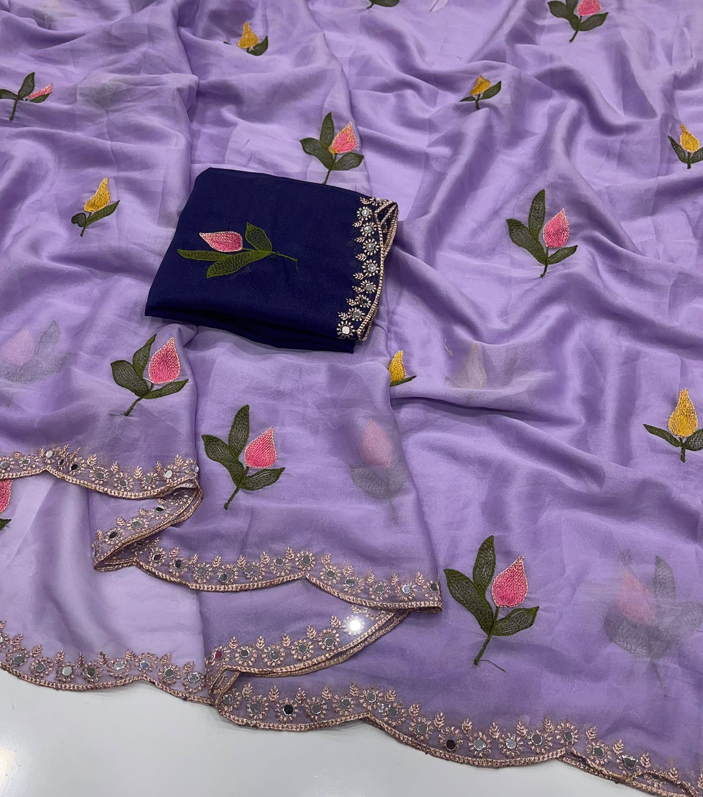 Star Georgette Silk Saree with allover Embroidery Work