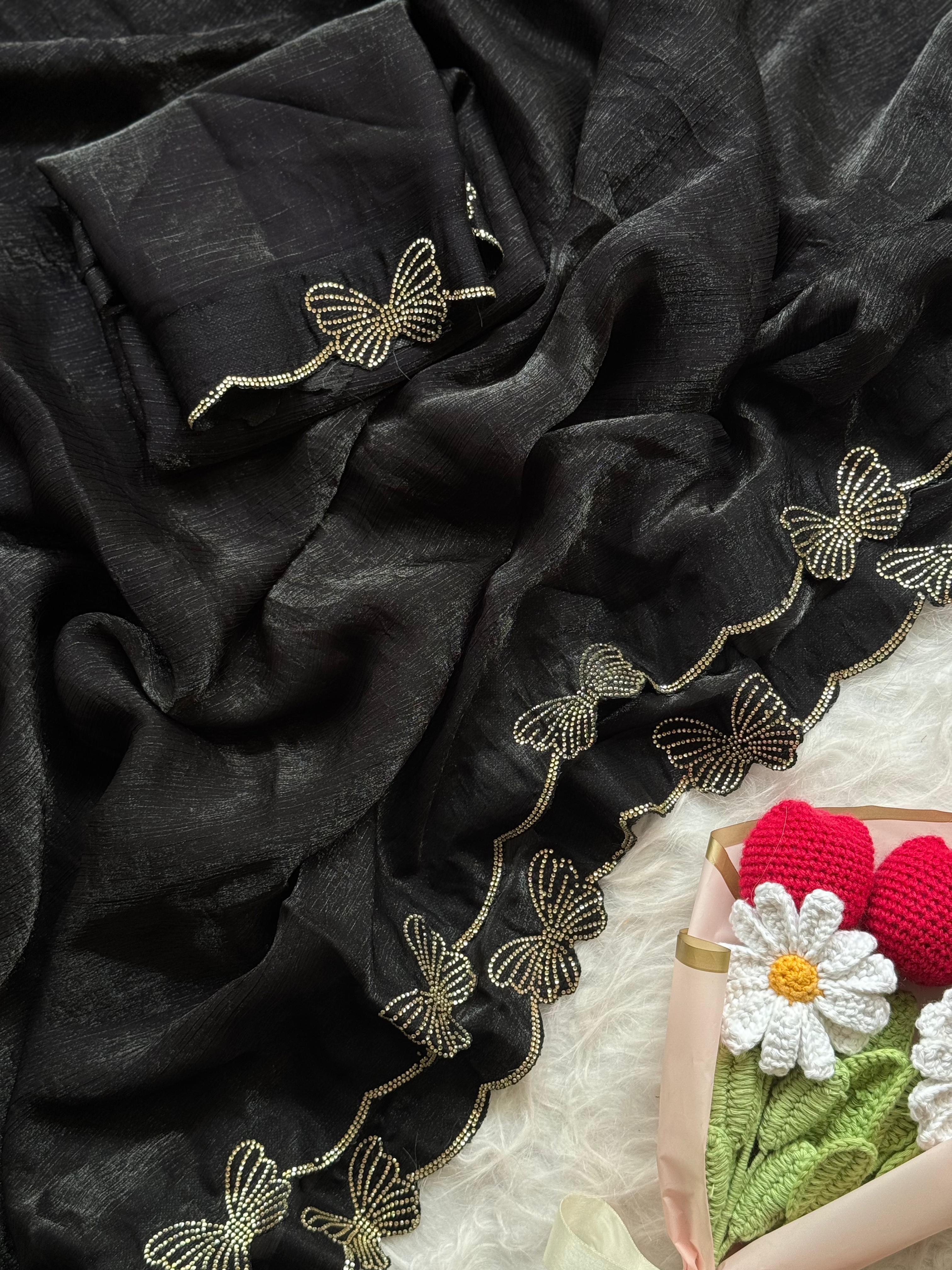 Premium Fandy Chiffon Sarees with Swaroski Work