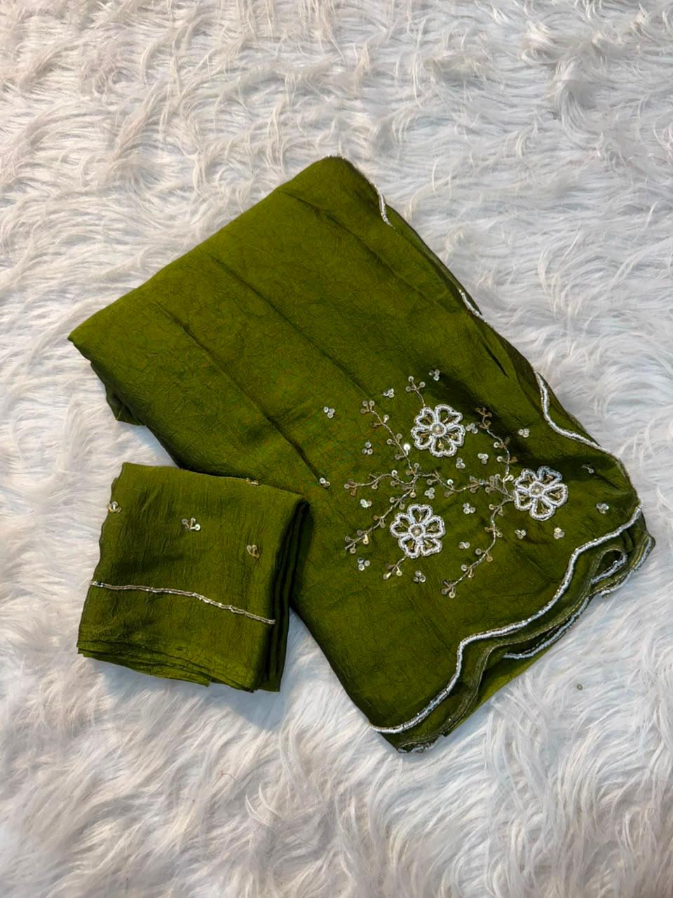 Rangoli Crush Saree with Handwork n Moti Work coming with Kutdana