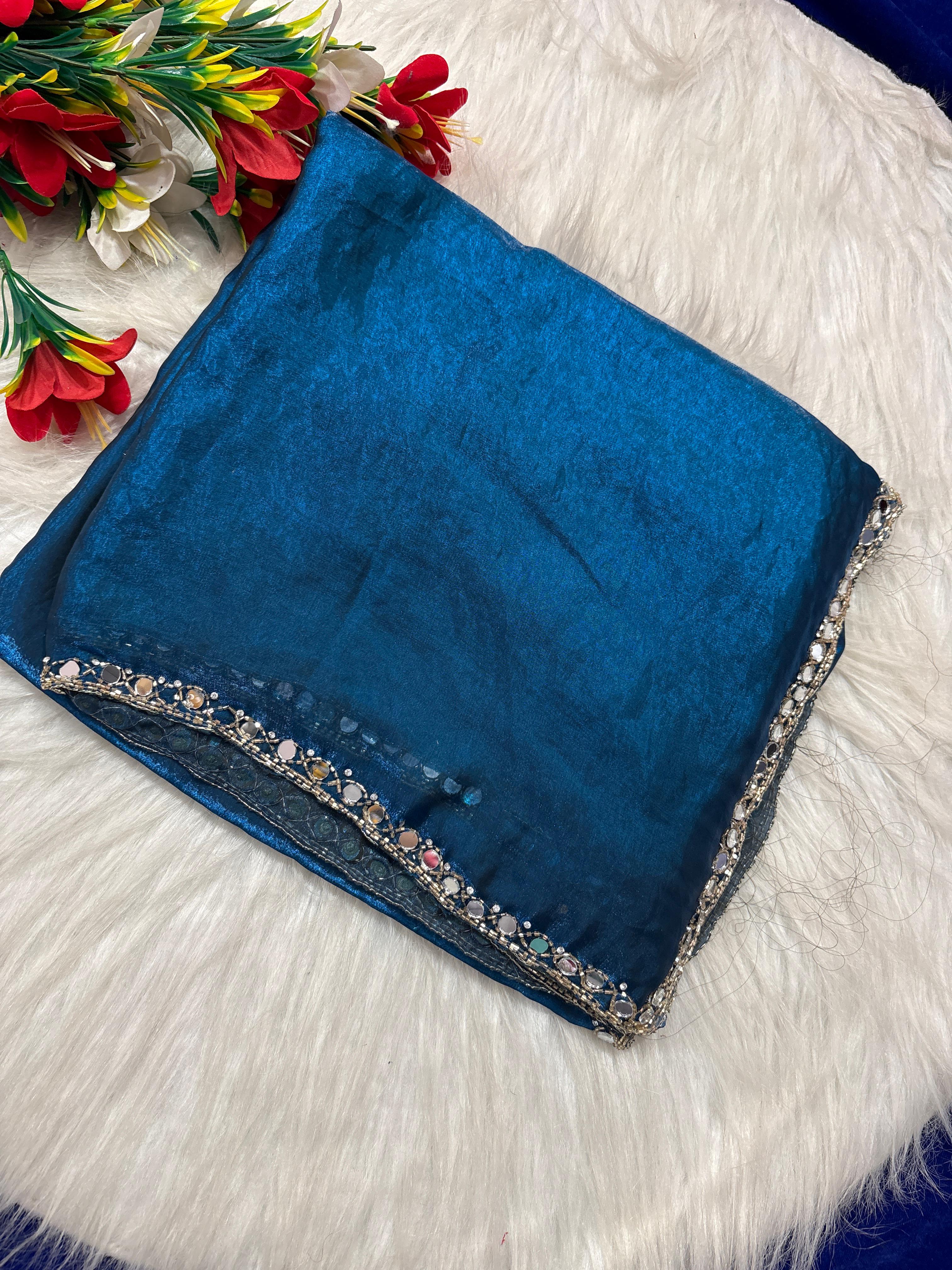Cocktail mirror work sarees