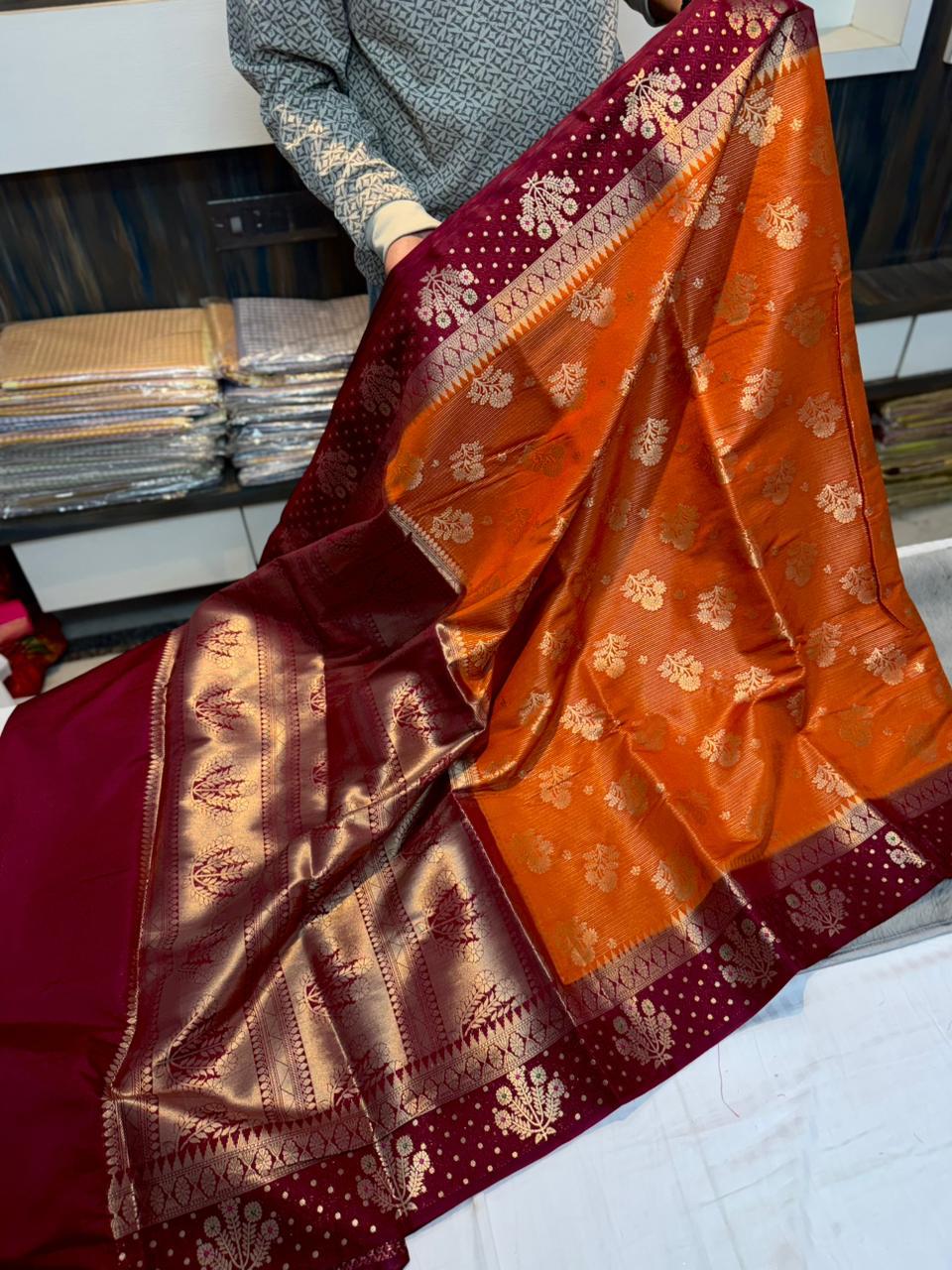 Premium Banarasi Green Mango Silk Sarees