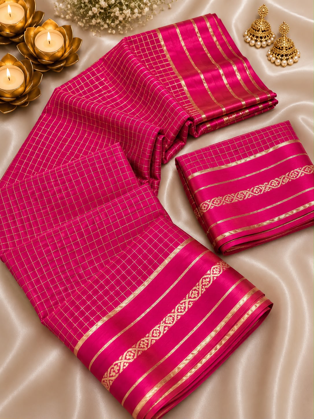 Viscose Georgette Chex Sattin Border Sarees