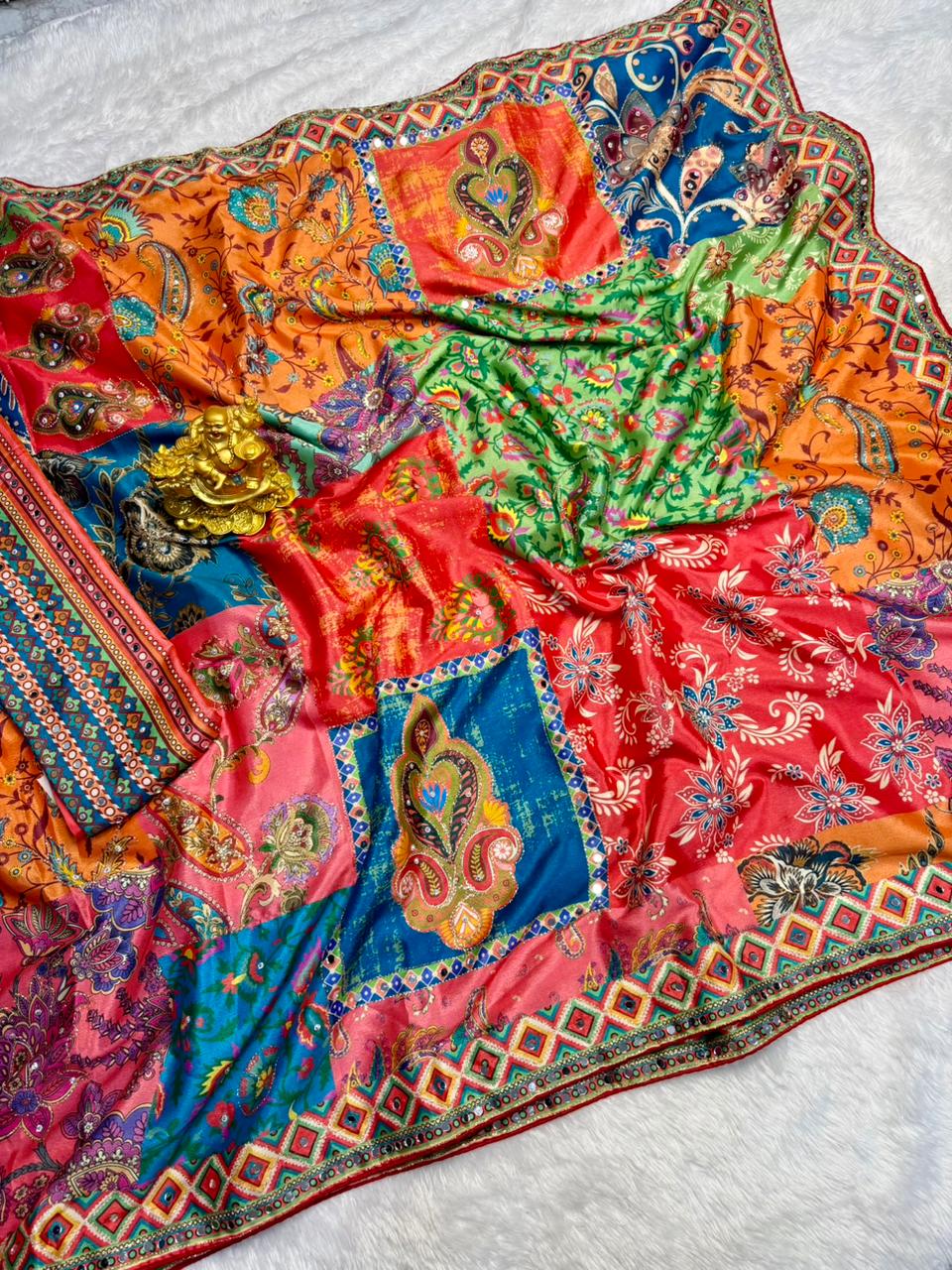 Soft Chinnon Ajrakh Designer Sarees