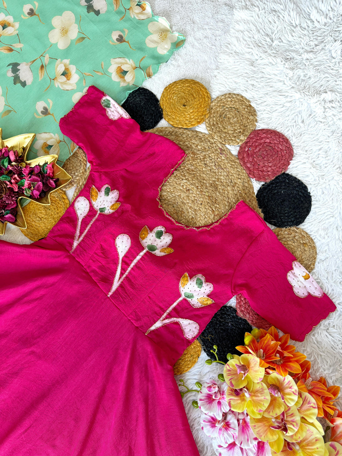 Premium Hand Painted Maggam Work Gown with Dupatta