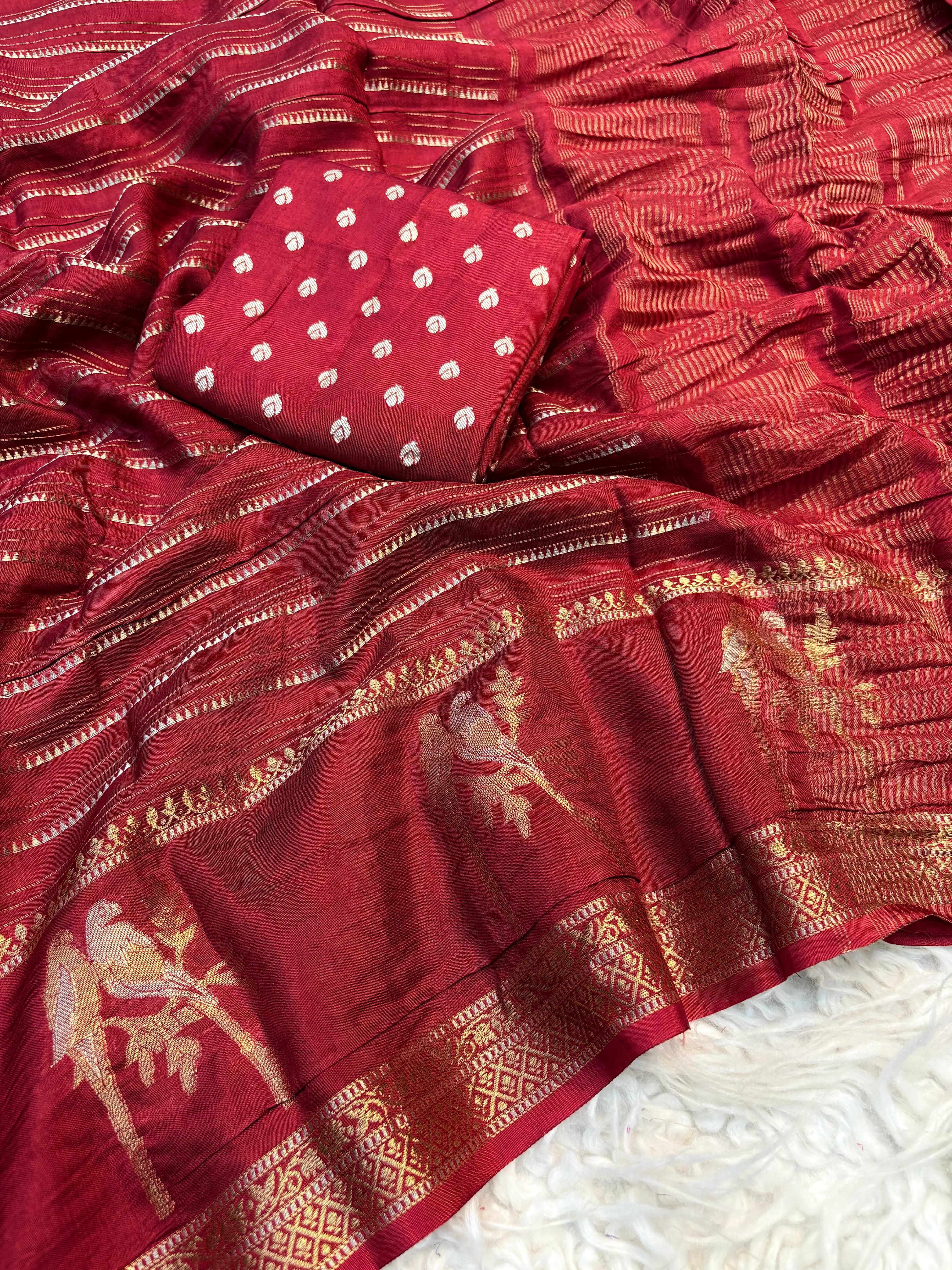 Beautiful Double Sparrow Design in Pure Viscose Russian Dola
