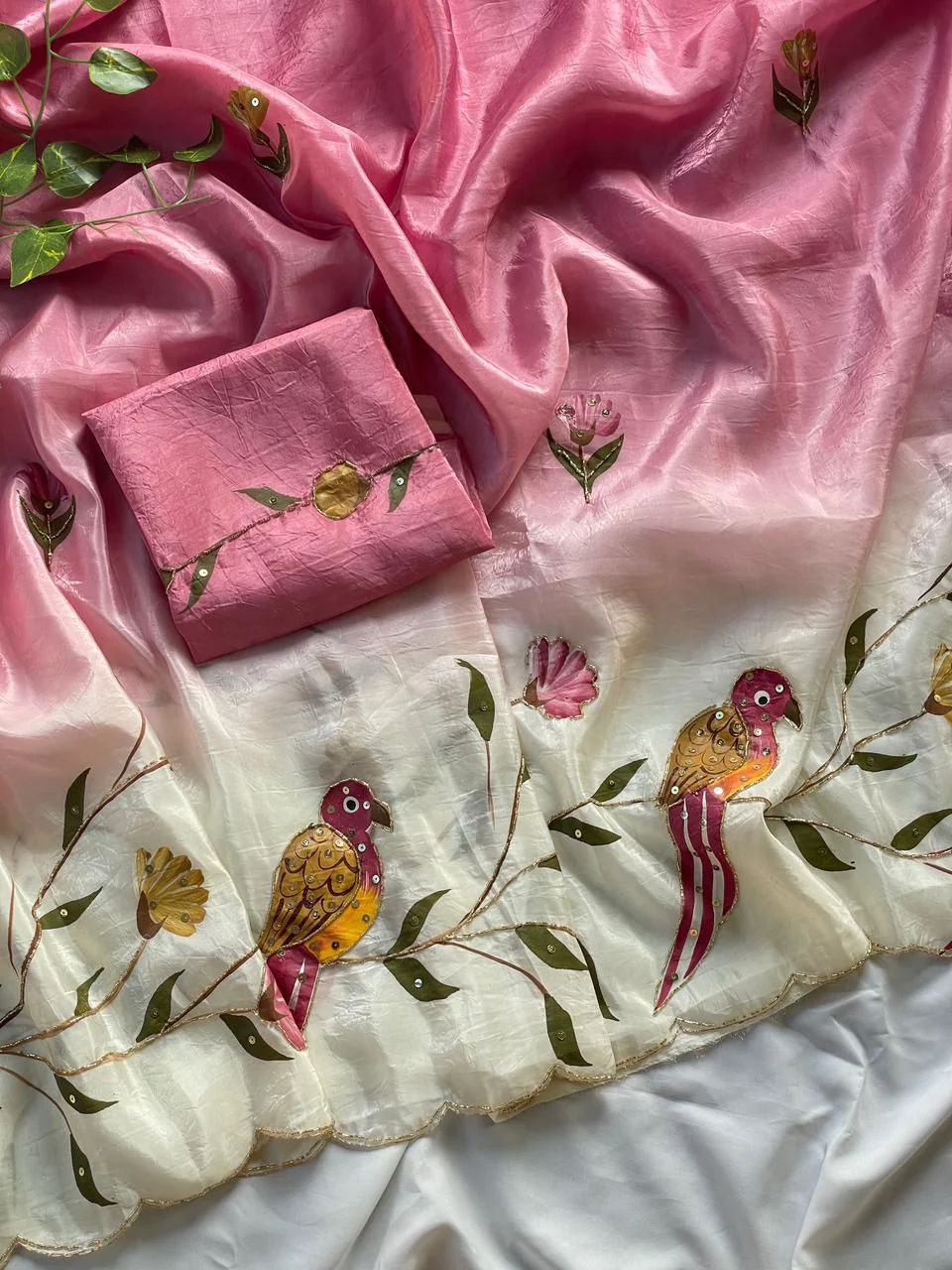 Designer brush painted crush saree