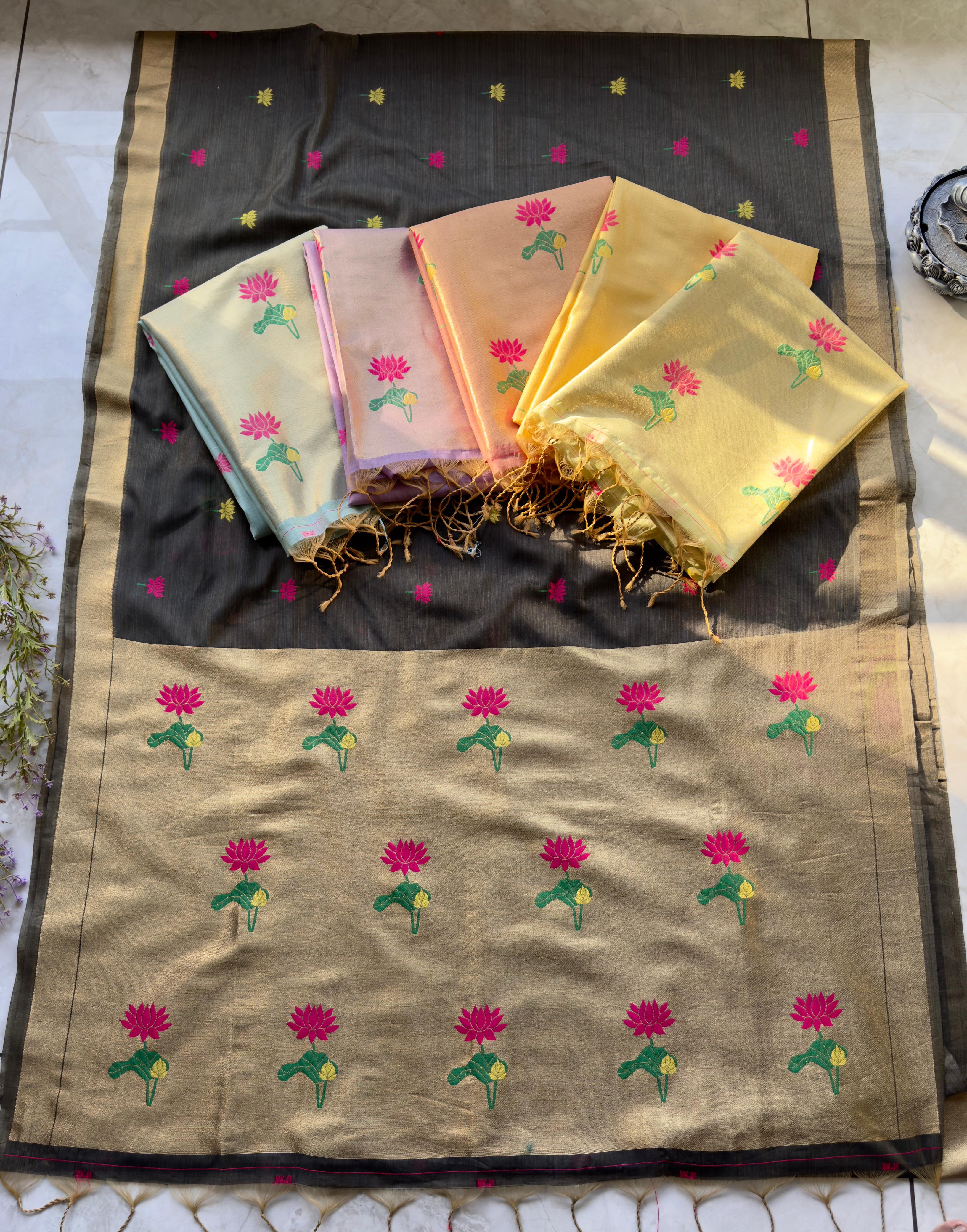 Soft Muslin Muga Jamdani Sarees