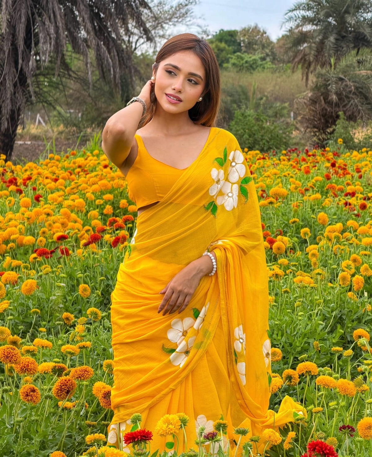 Pure chiffon Handwork Sarees