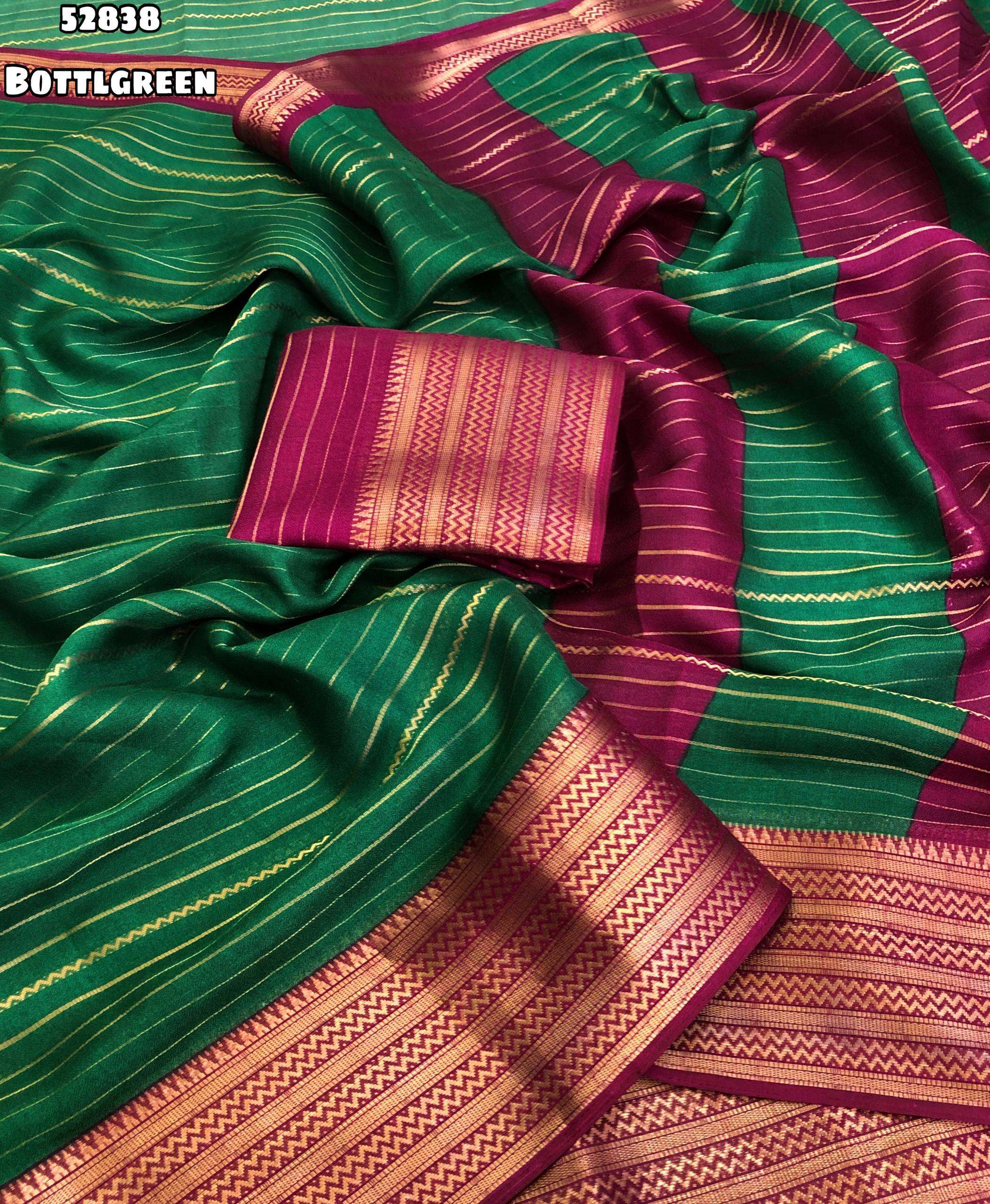Moss Gold Zari weaving Shaded Sarees