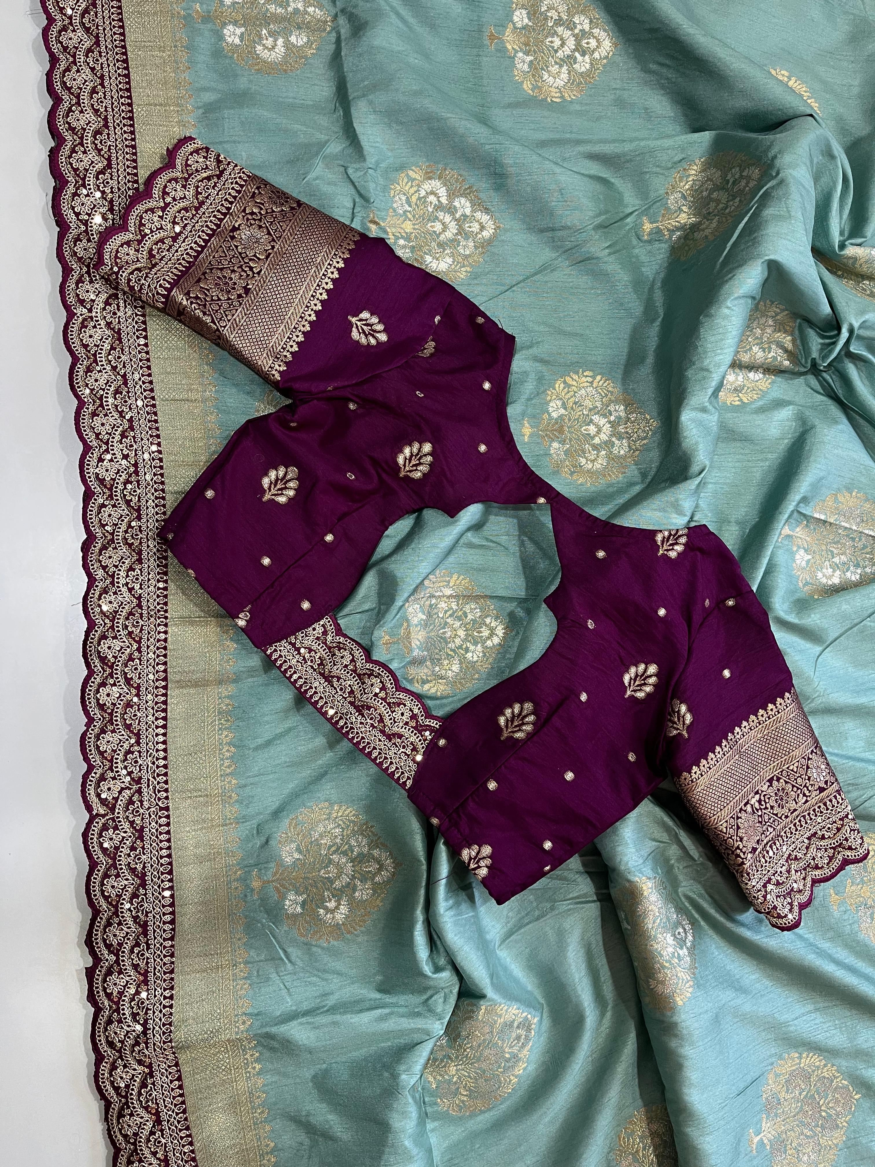 Premium Dola Silk Sarees with Readymade Stitched Blouse (38)