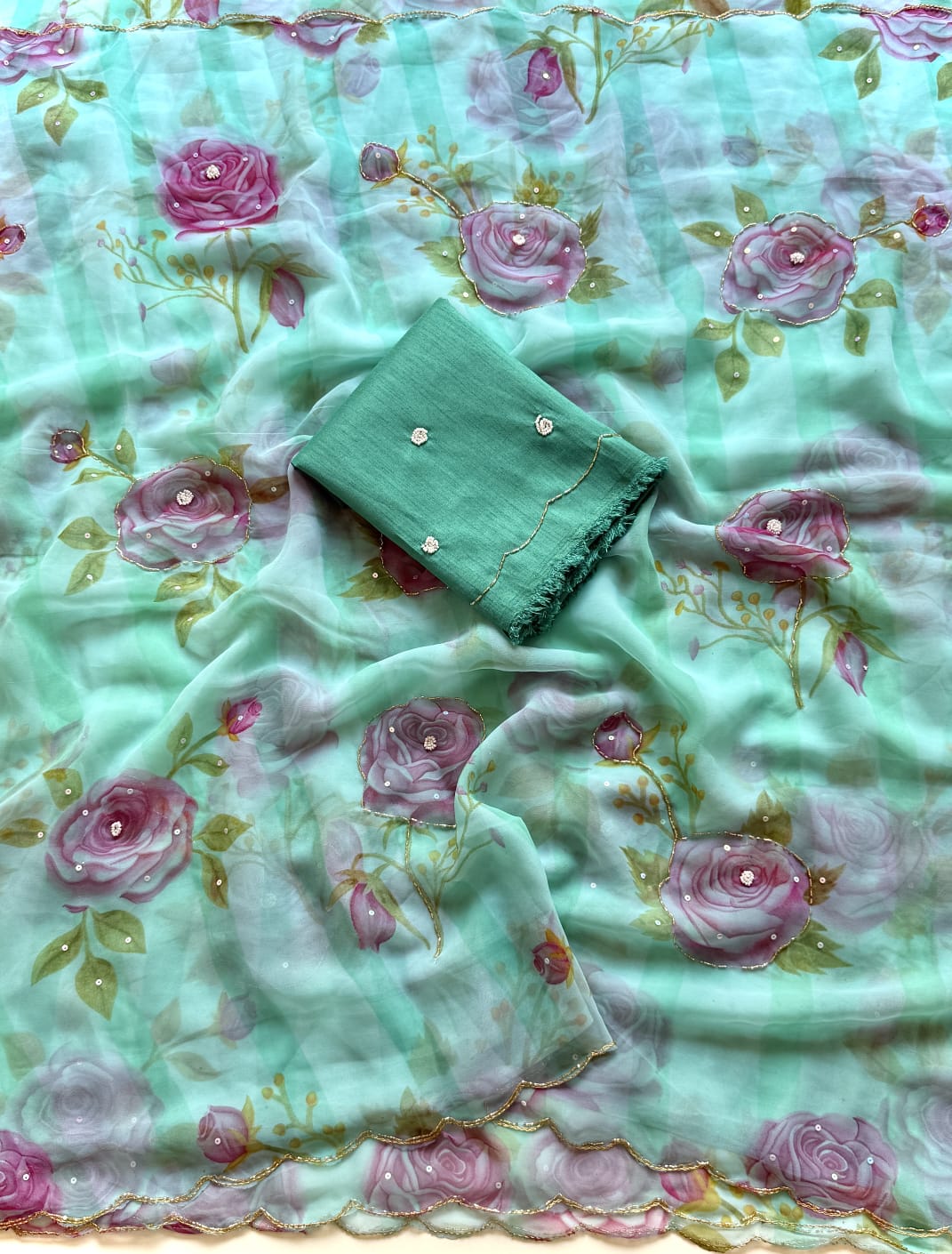 Soft georgette with cutdana work