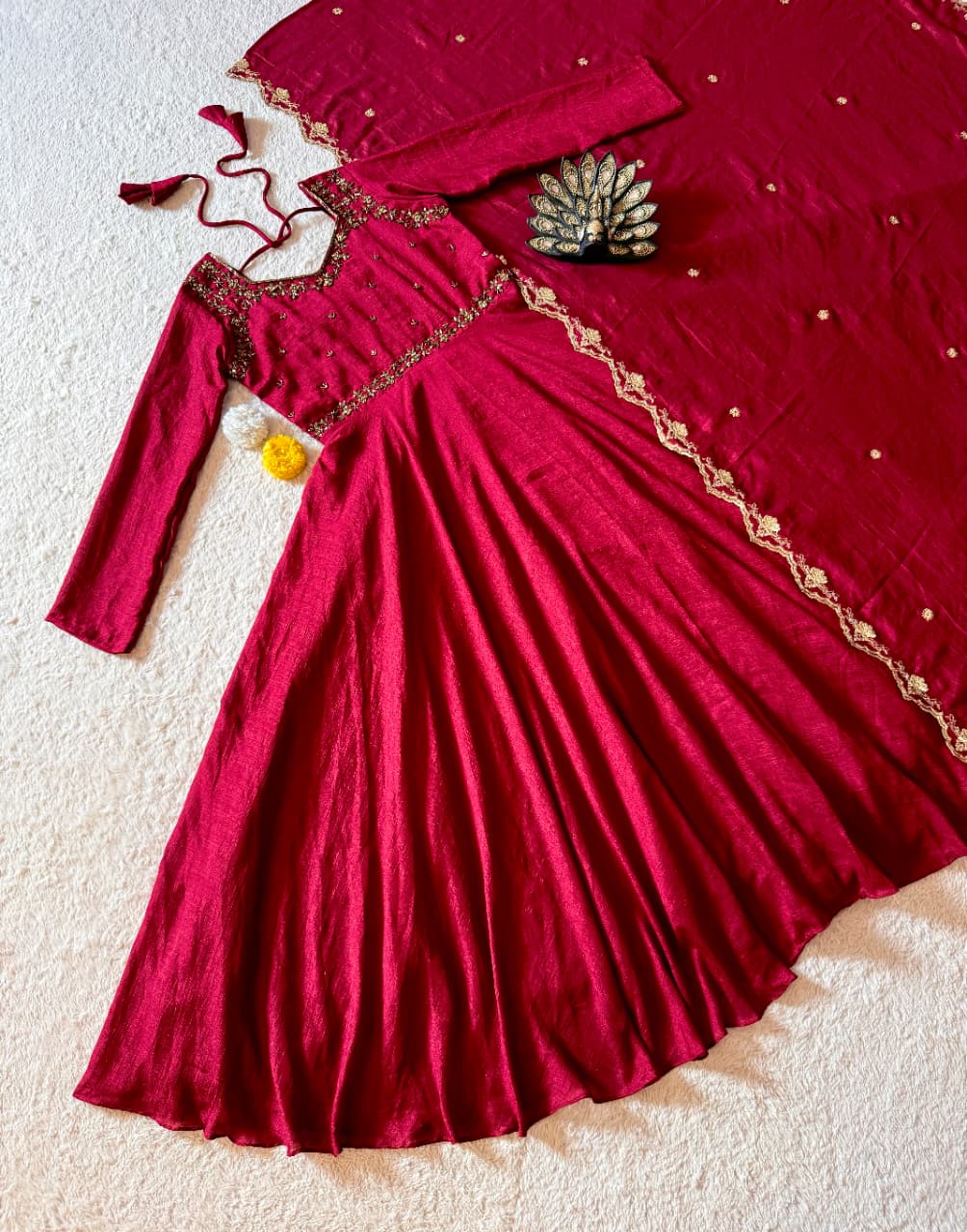 Designer Maggam Hand Work Gowns With Duppata