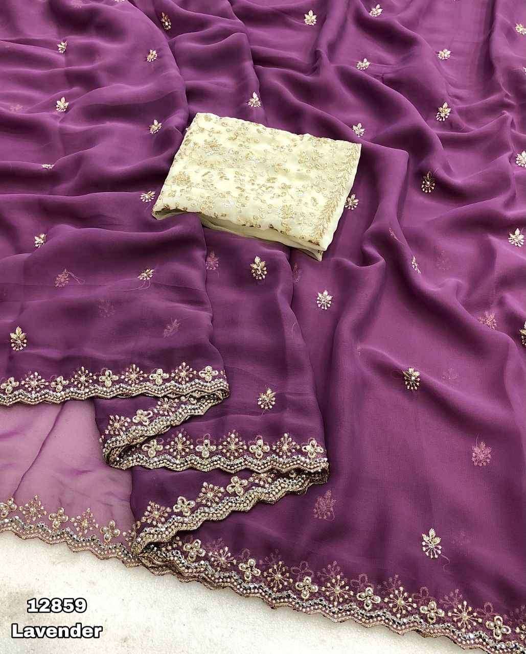 Soft Faux Georgette Stone Work Sarees