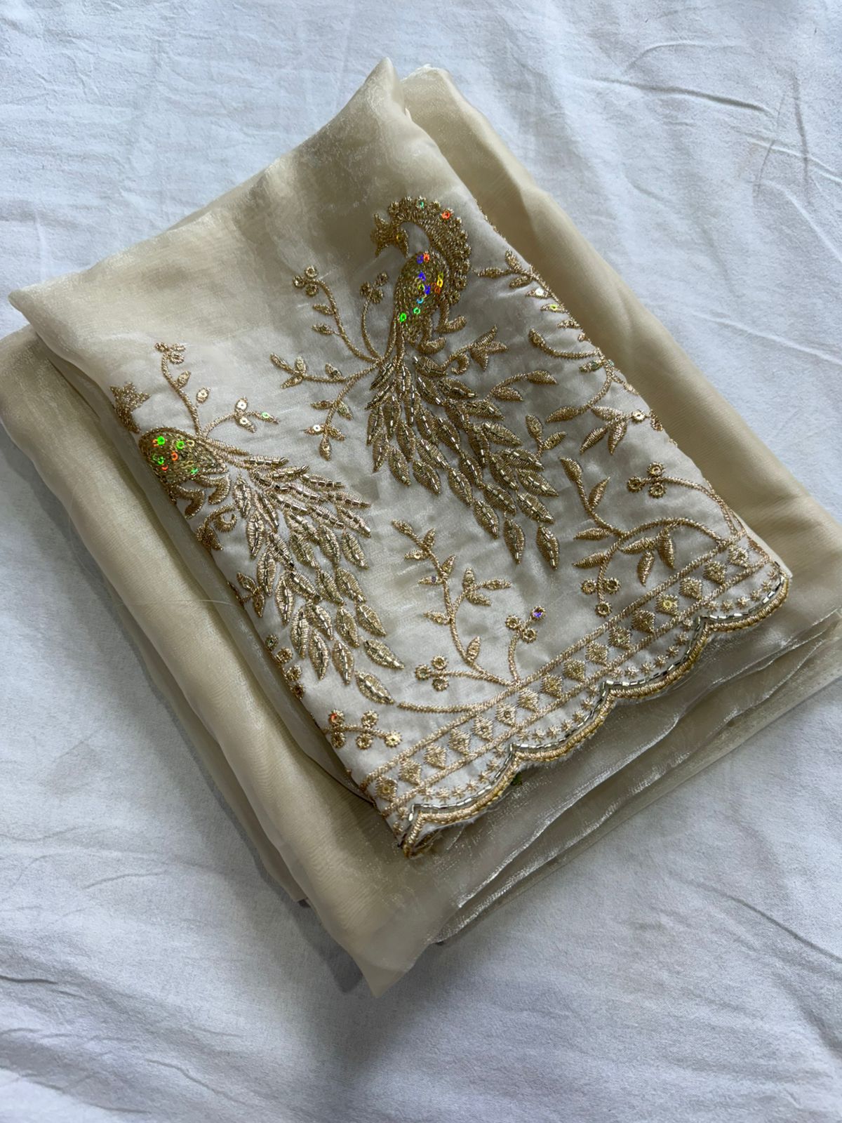 Space Sattin Saree With Running Bits Sequence Work Blouse