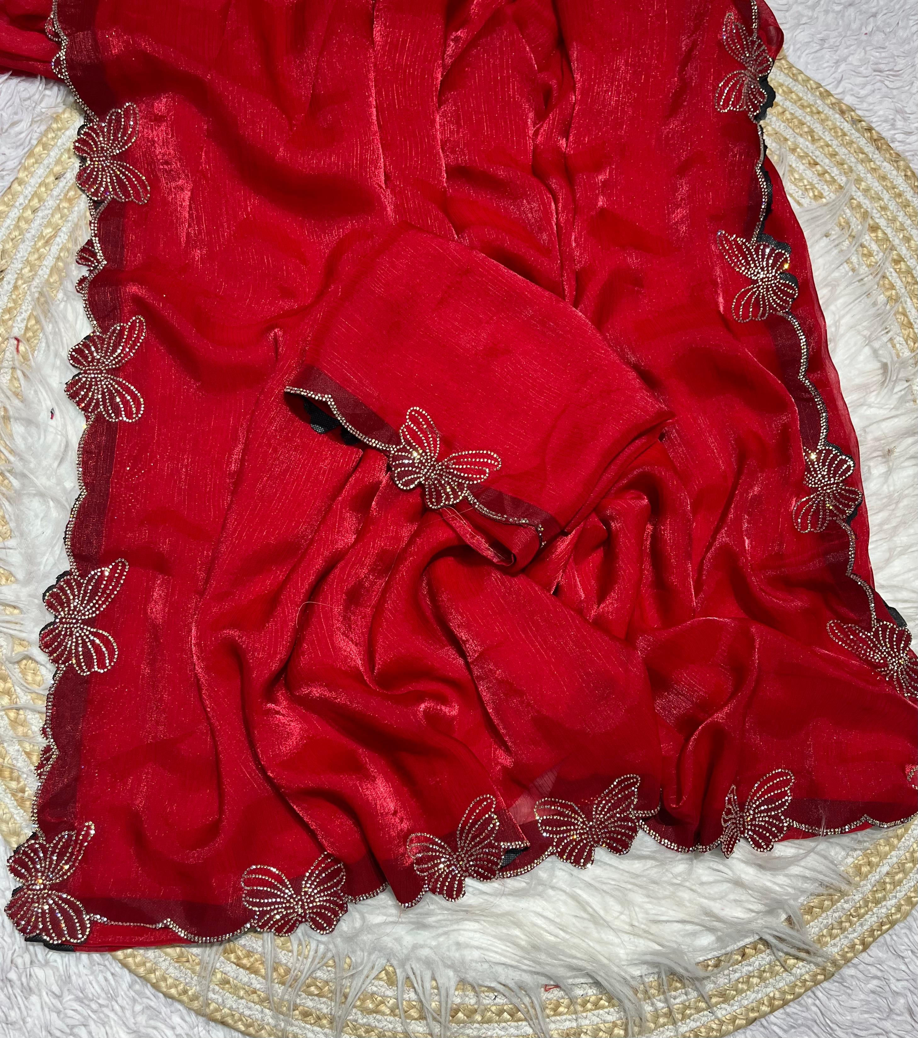 Soft Chiffon Sarees with Beautiful Jarkhan & Siroski Work